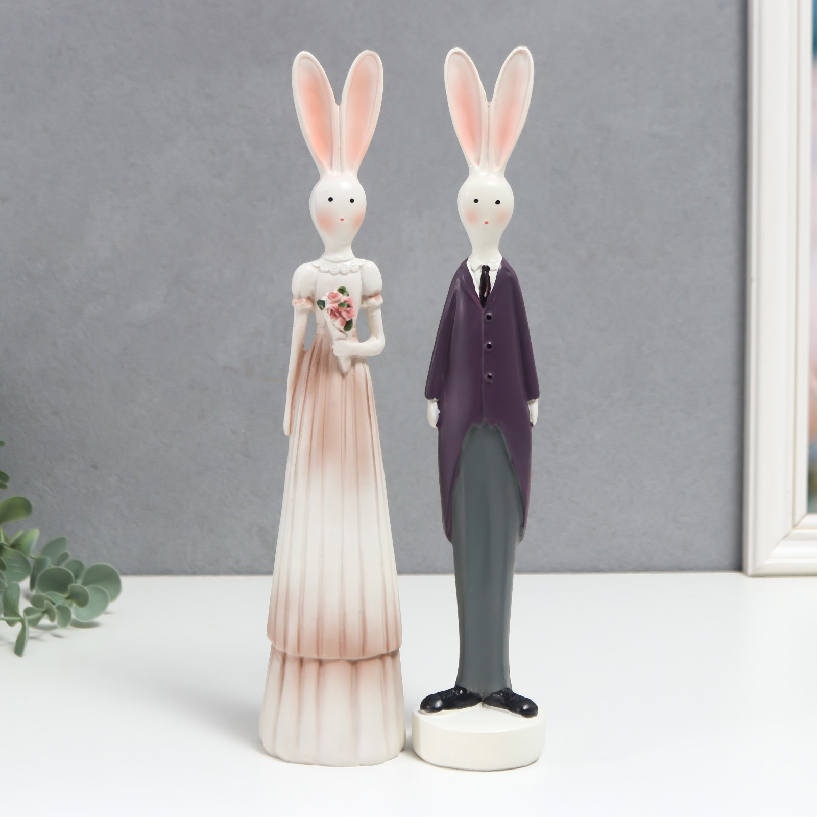 Изображение товара Сувенир интерьерный "Зайчики - парочка на приёме" набор 2 шт 29.5x6x6 см