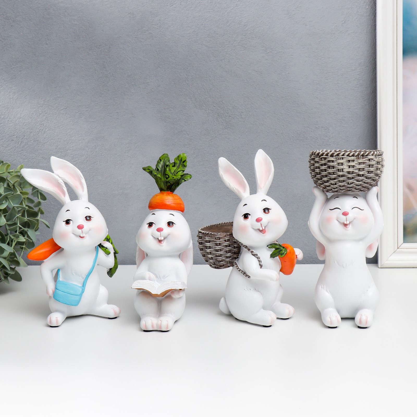 Изображение товара Сувенир интерьерный "Зайчики-садоводы" набор 4 шт 19 см