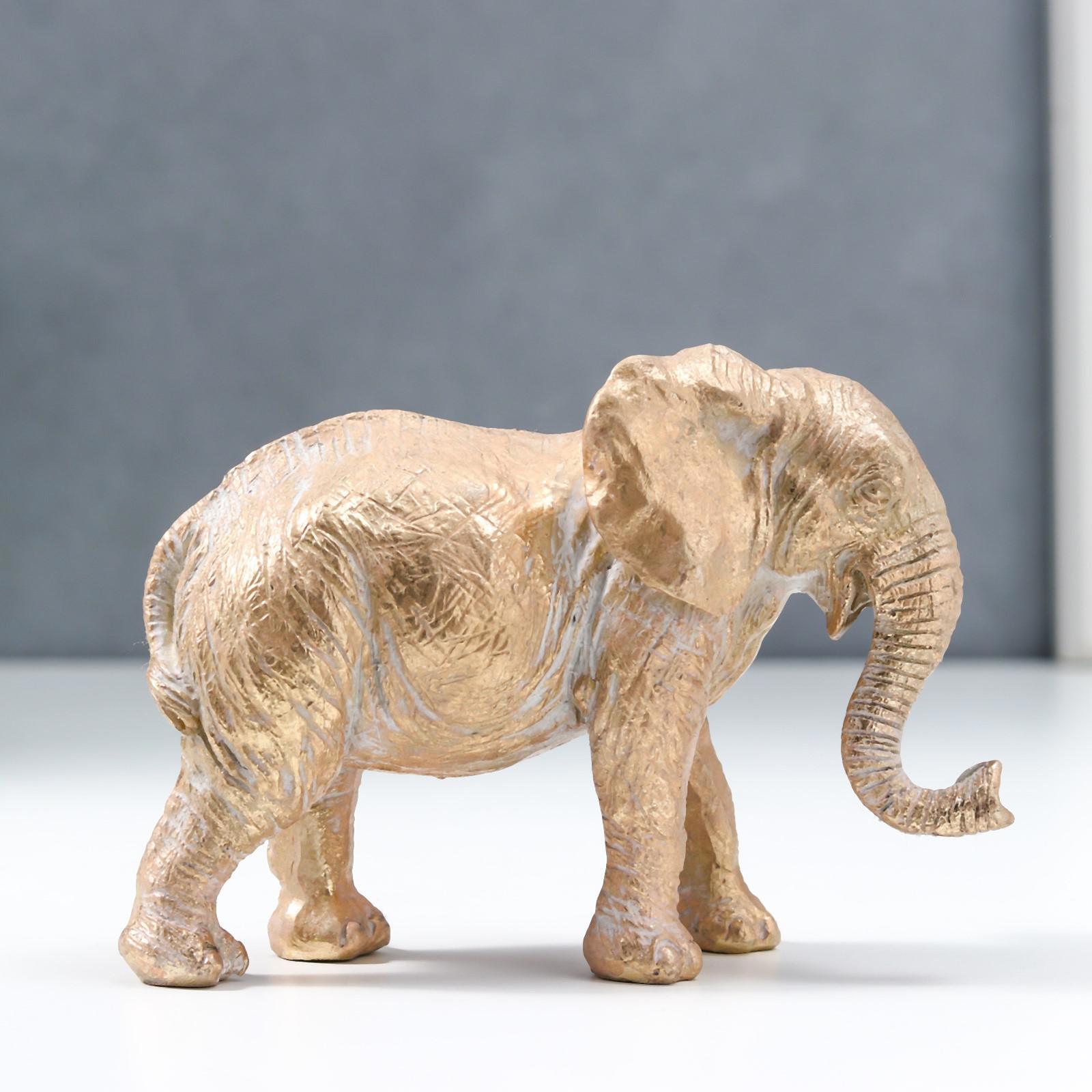 Изображение товара Сувенир интерьерный "Индийский слон" светлое золото 10.5x6.5x15 см