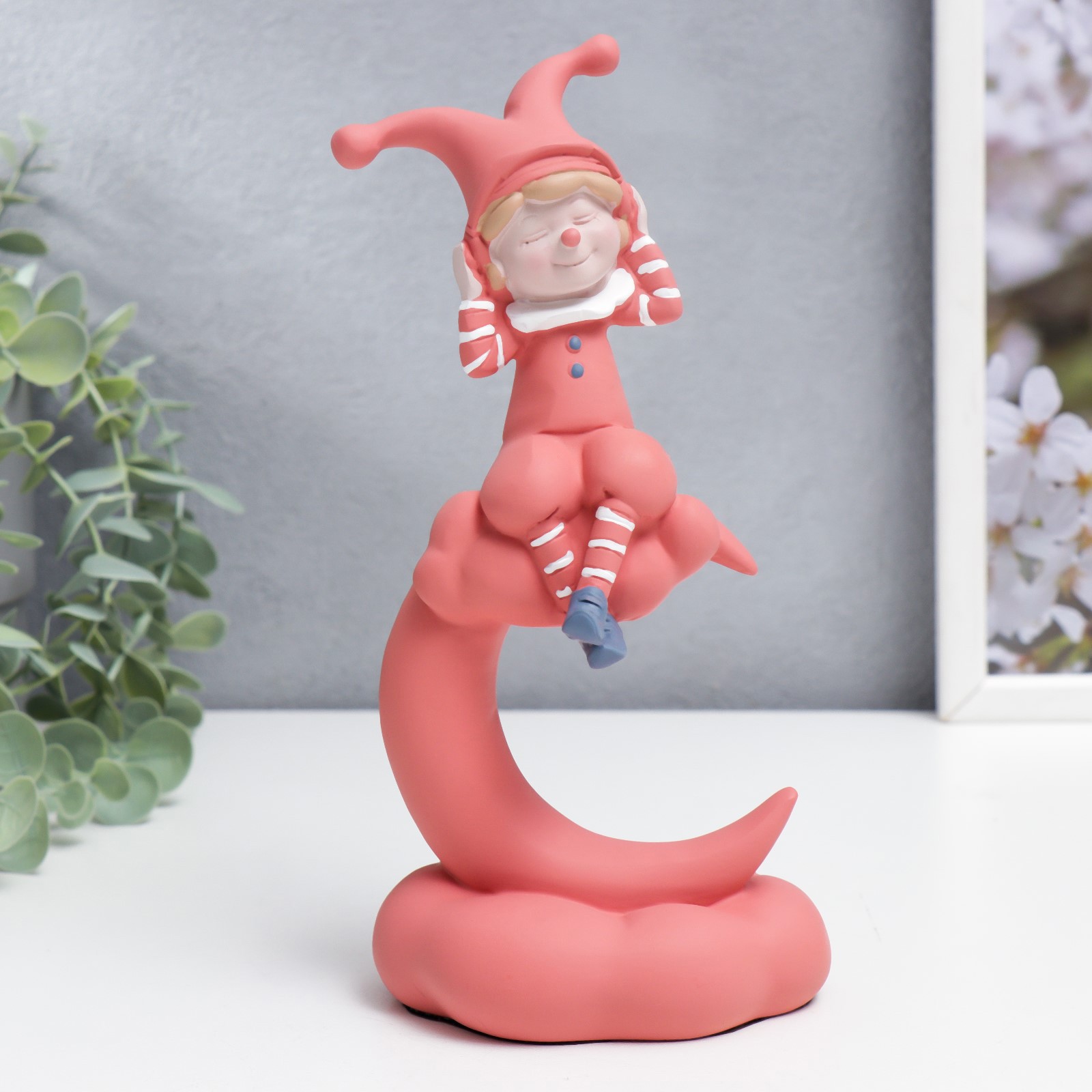 Изображение товара Сувенир интерьерный "Клоун в наушниках на месяце" розовый 20.5x8.5x11 см