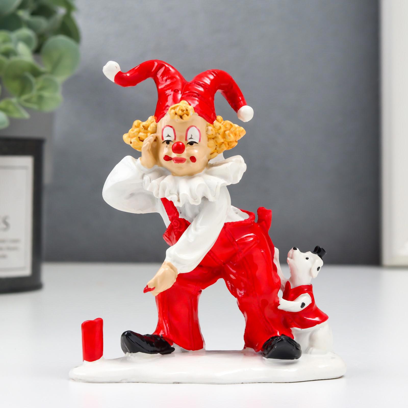 Изображение товара Сувенир интерьерный "Клоун-дрессировщик с собакой" красно-белый 11x5x9.5 см