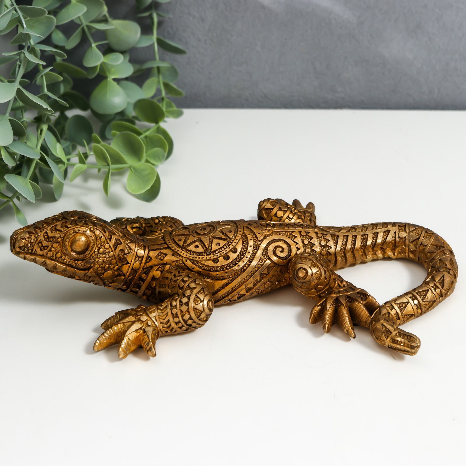 Изображение товара Сувенир интерьерный "Золотая ящерка с геометрическими узорами" 21.6 см