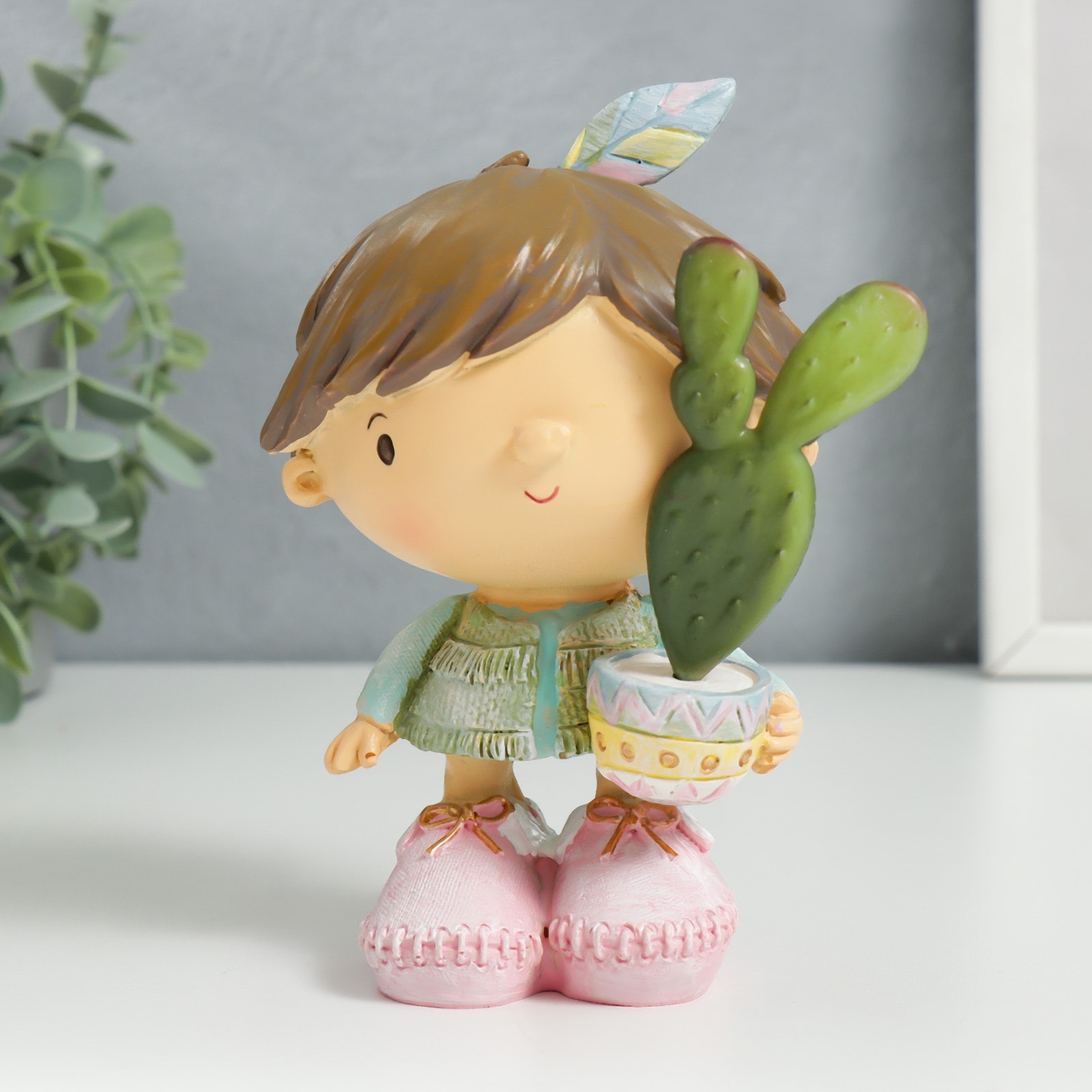 Изображение товара Сувенир интерьерный "Малыш с кактусом в горшочке" 14x7.5x9 см