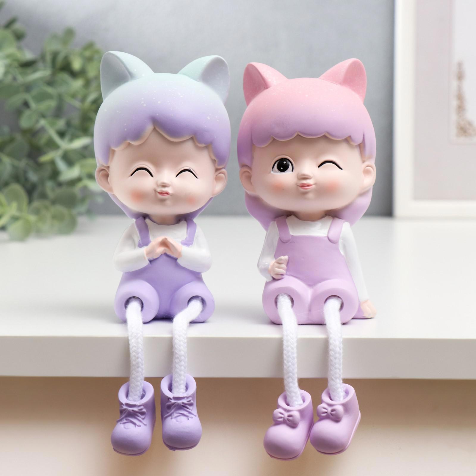 Изображение товара Сувенир интерьерный "Малыш/Малышка-кошка небесная с длинными ножками" набор 2 шт 19x6x6.5 см