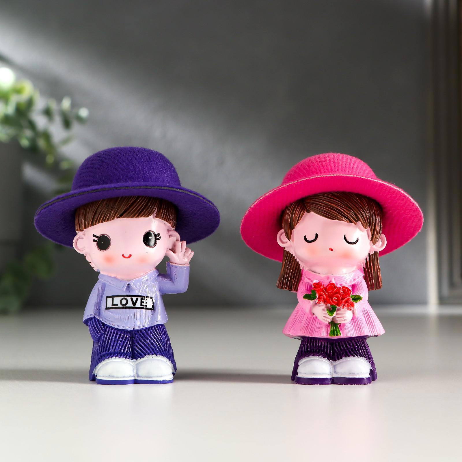 Изображение товара Сувенир интерьерный "Малыш/Малышка в шляпке" набор 2 шт 6.5x6x4 см