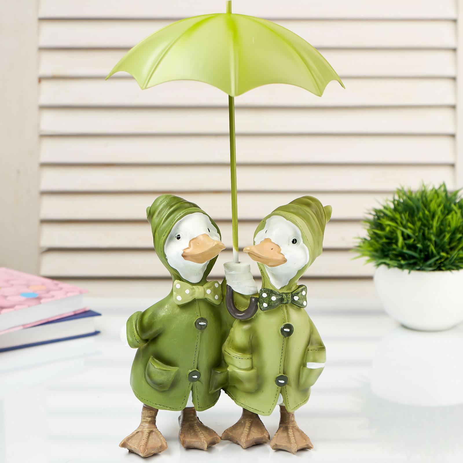 Изображение товара Сувенир интерьерный "Пара уток в дождевиках под зонтом" 27x14x15 см
