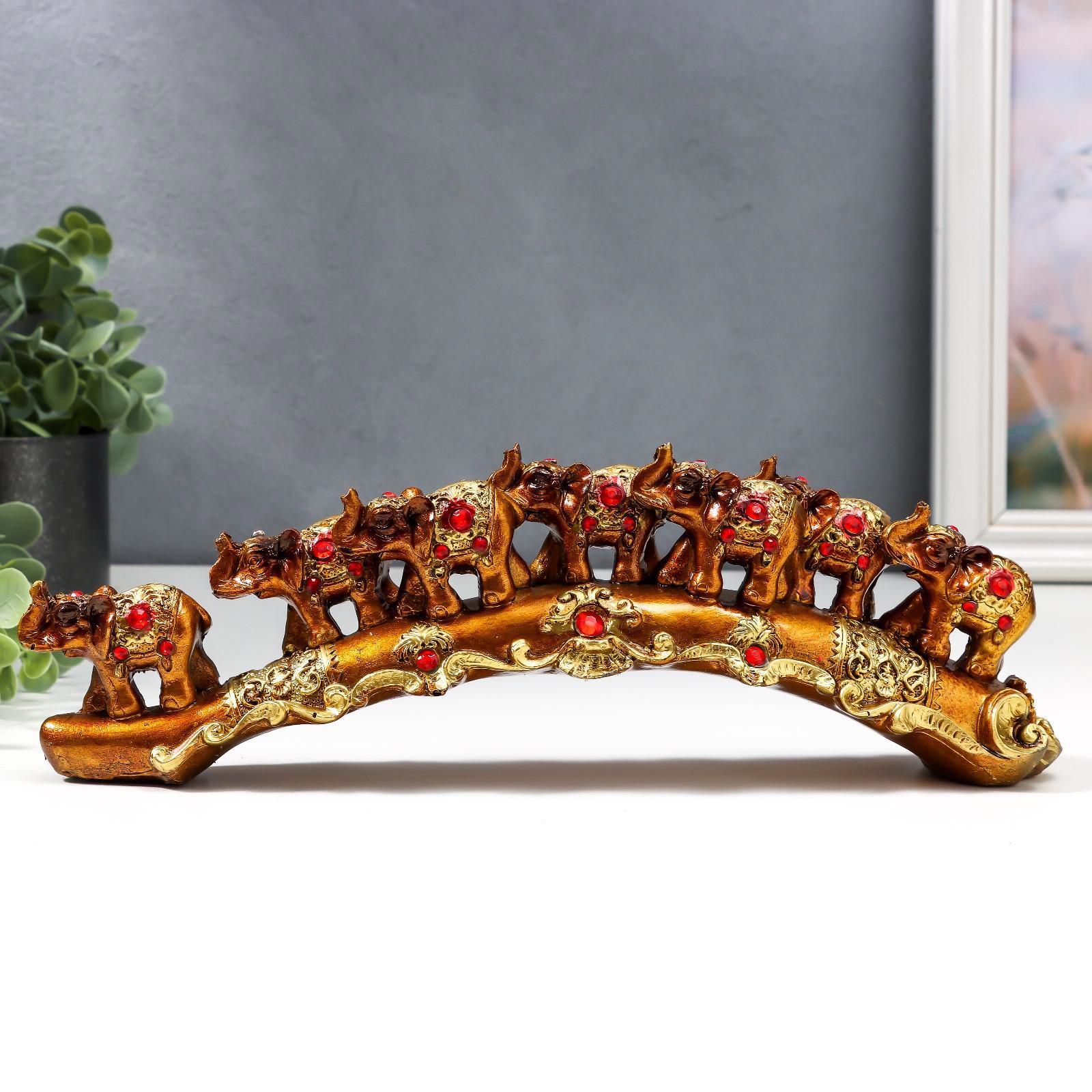 Изображение товара Сувенир интерьерный "Семь слонов на бивне с узорами и стразами" 9x28x5.5 см