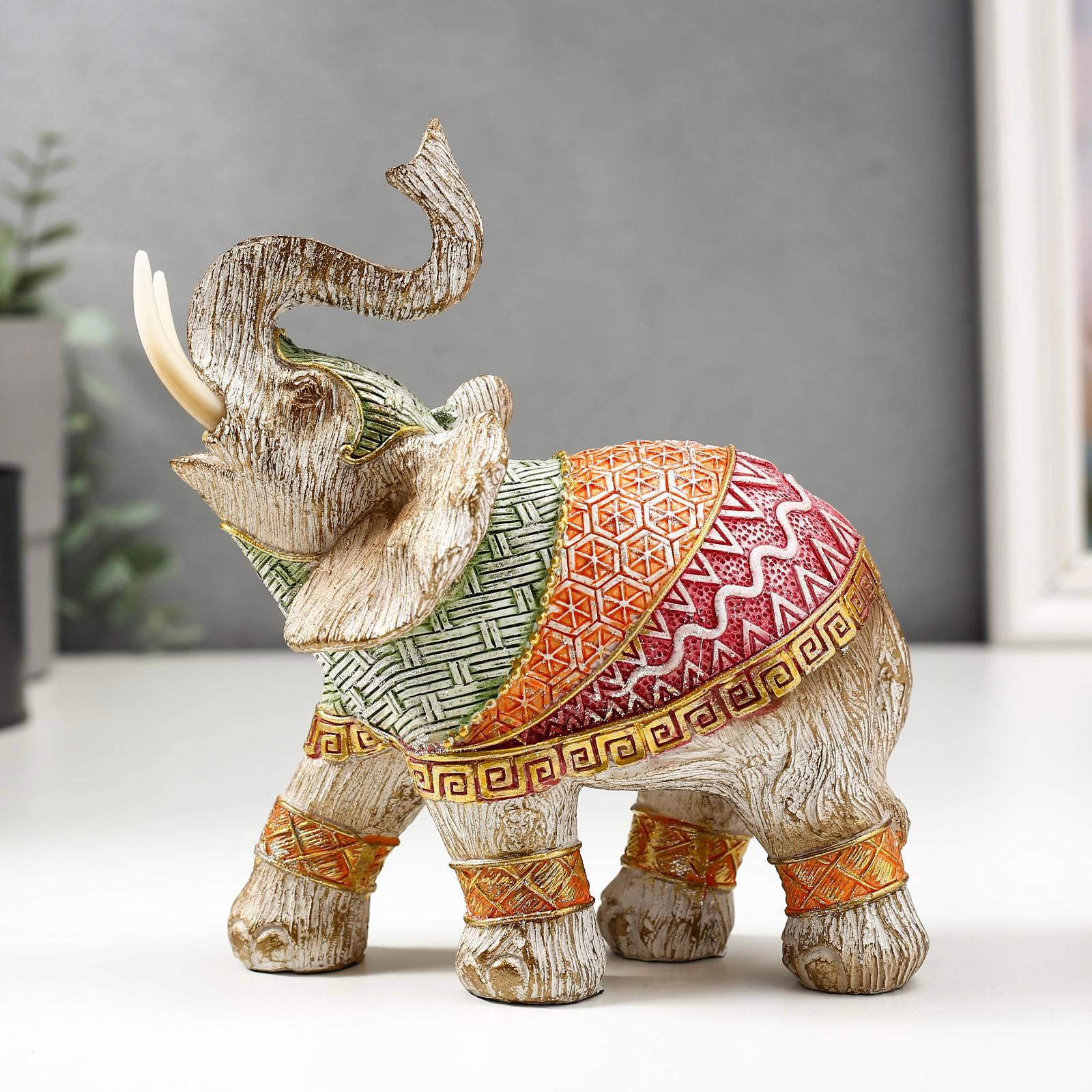 Изображение товара Сувенир интерьерный "Слон в разноцветной попоне с рисунками" под дерево 15x16x7.7 см