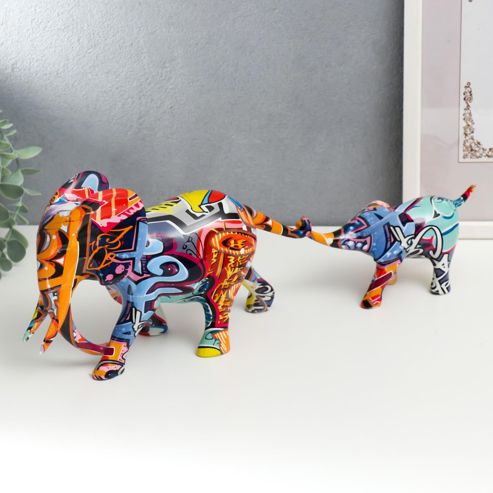 Изображение товара Декоративная фигура SIMALAND Слон и слонёнок граффити набор 2 шт