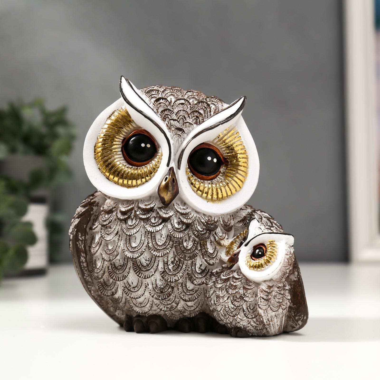 Изображение товара Сувенир интерьерный "Совушка с совёнком, с золотыми глазами" 13.5x11.5x7.5 см
