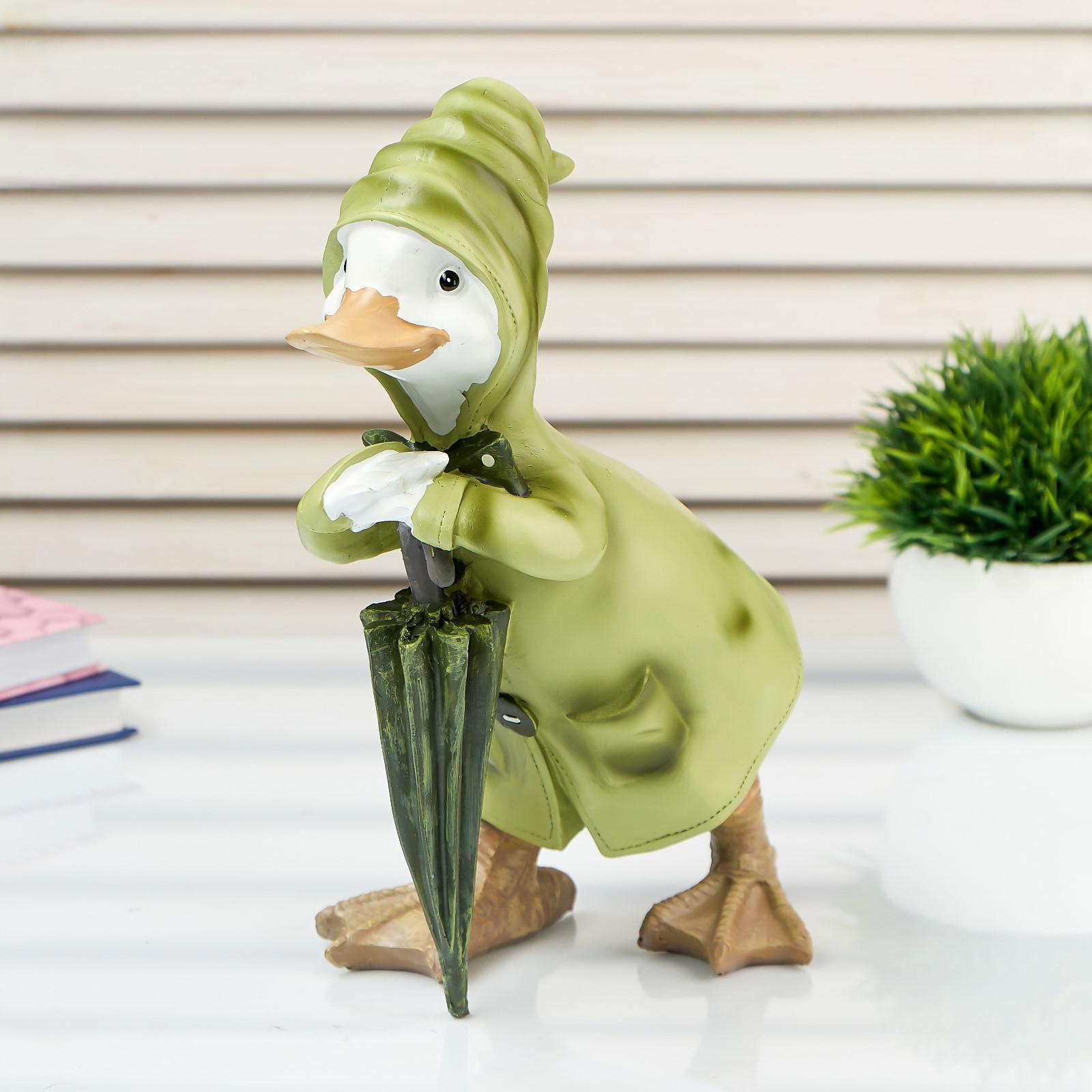 Изображение товара Сувенир интерьерный "Утёнок в зелёном дождевике с зонтом" 23.5x17x13 см