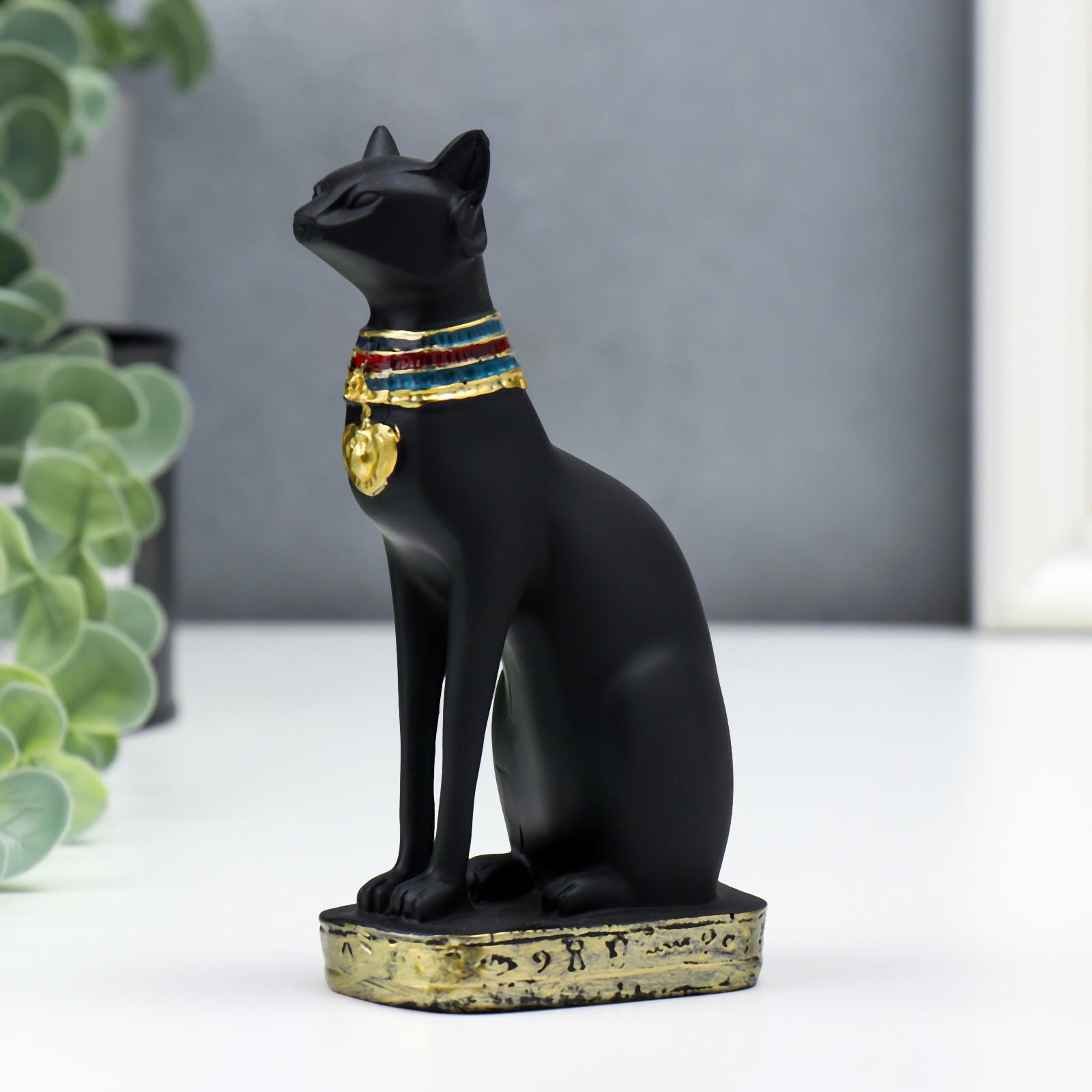 Изображение товара Чёрный сфинкс с золотыми ушками, узоры — декоративная фигура, 13x6,5x5 см