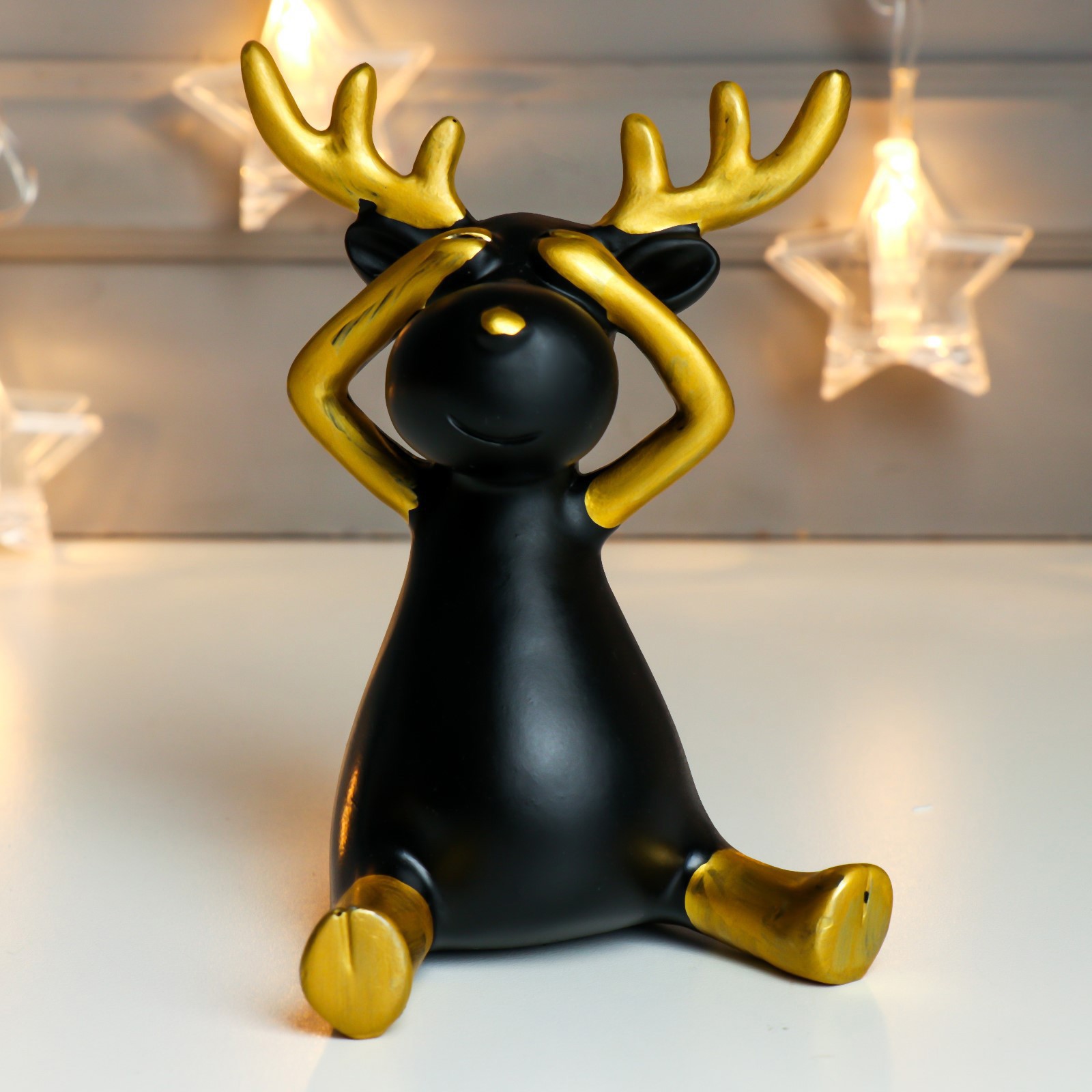 Изображение товара Сувенир интерьерный "Чёрный олешка с золотыми рожками - ничего не вижу" 14x9x9 см