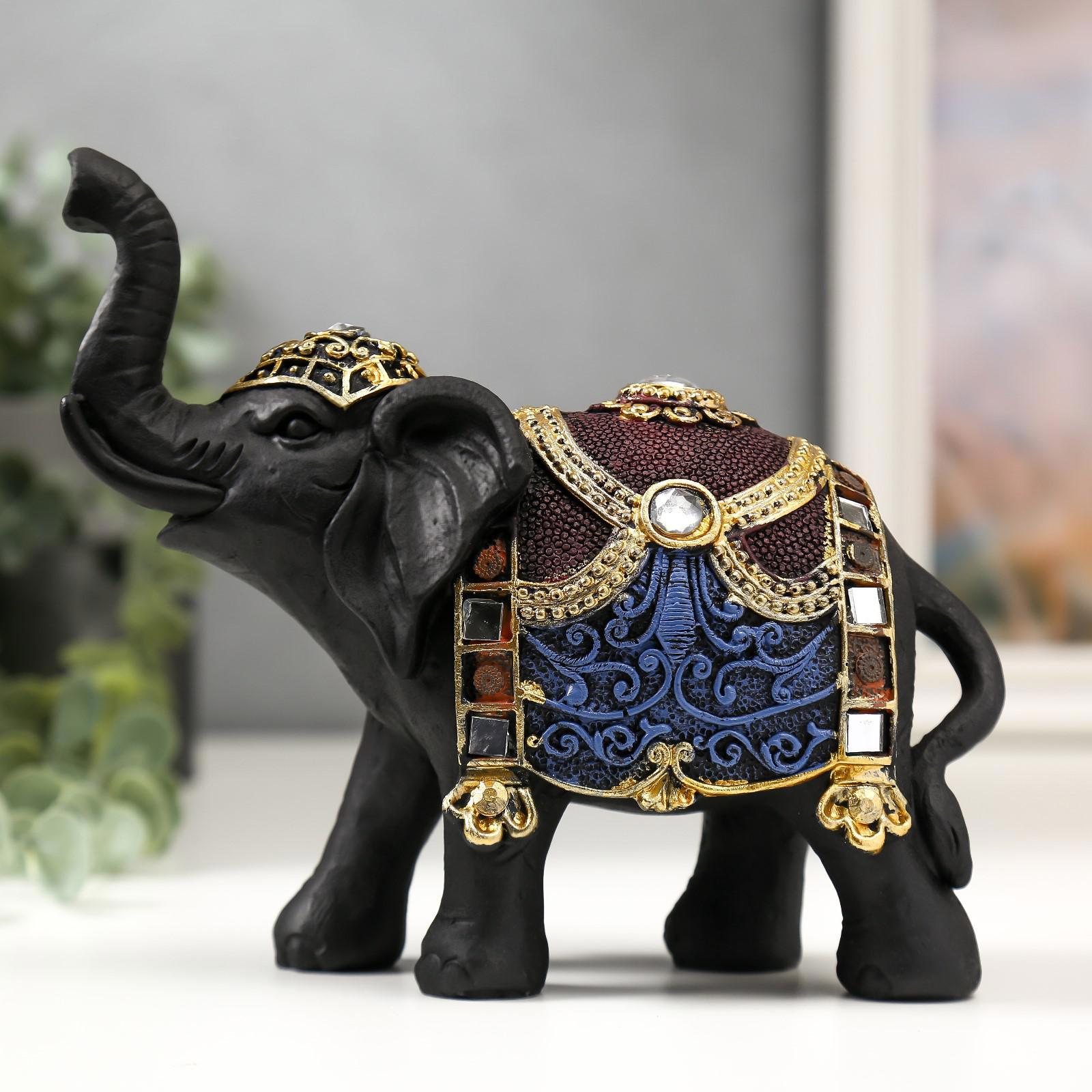 Изображение товара Сувенир интерьерный "Чёрный слон с цветными узорами на попоне" 16x17.5x7 см