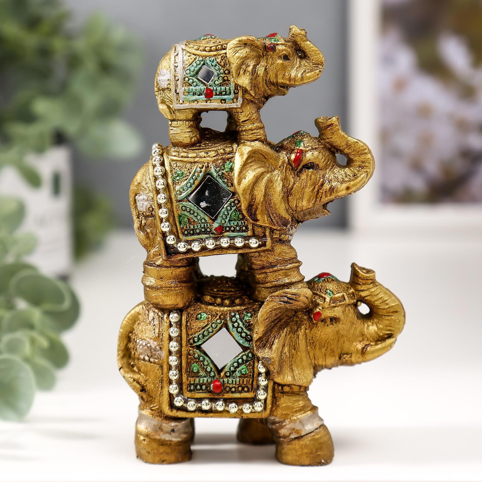 Изображение товара Сувенир интерьерный зеркальные вставки "3 слона с бисером на попоне" 12.5x9x4 см