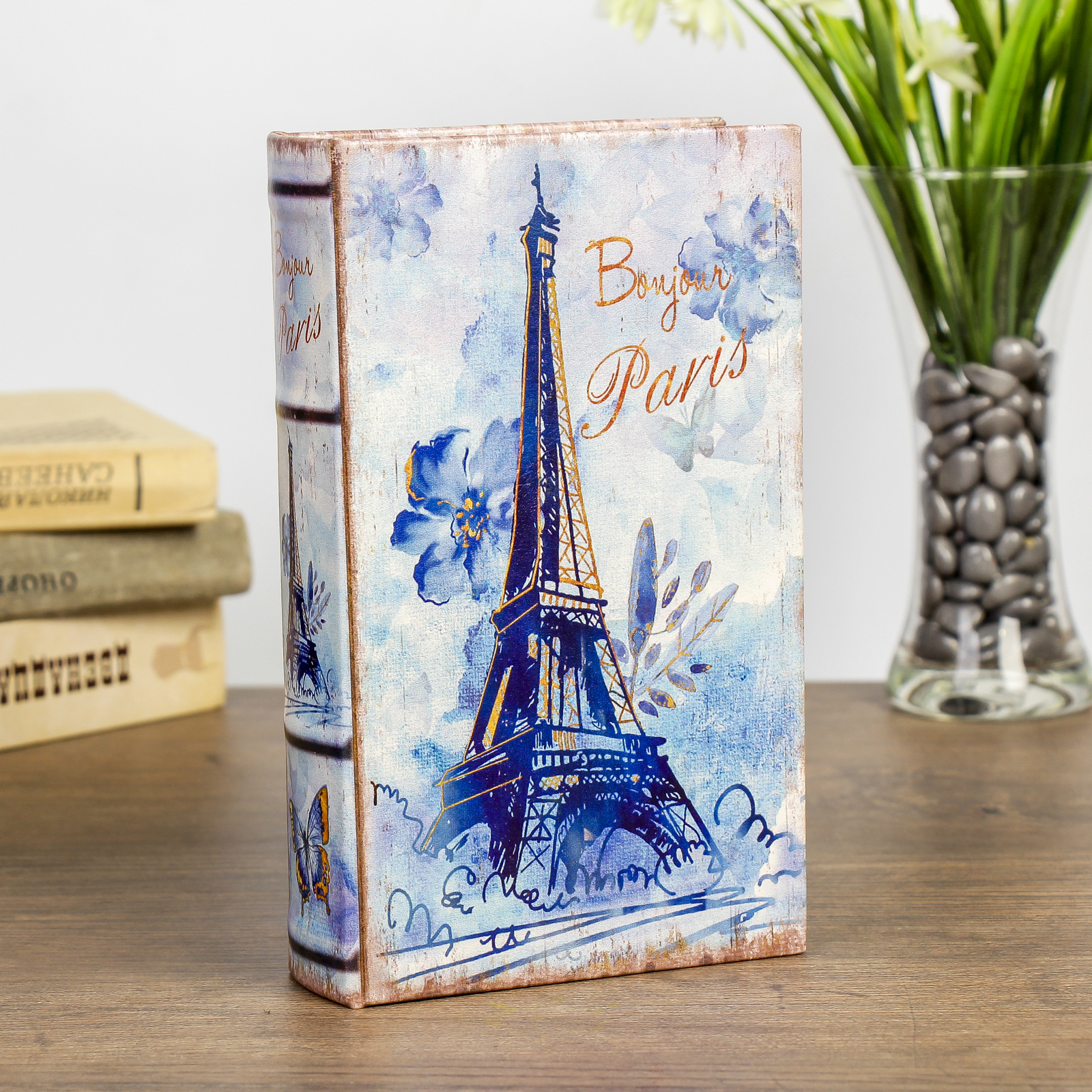 Изображение товара Шкатулка-сейф книга "Эйфелева башня в нежно-голубых тонах" 21x13x5 см
