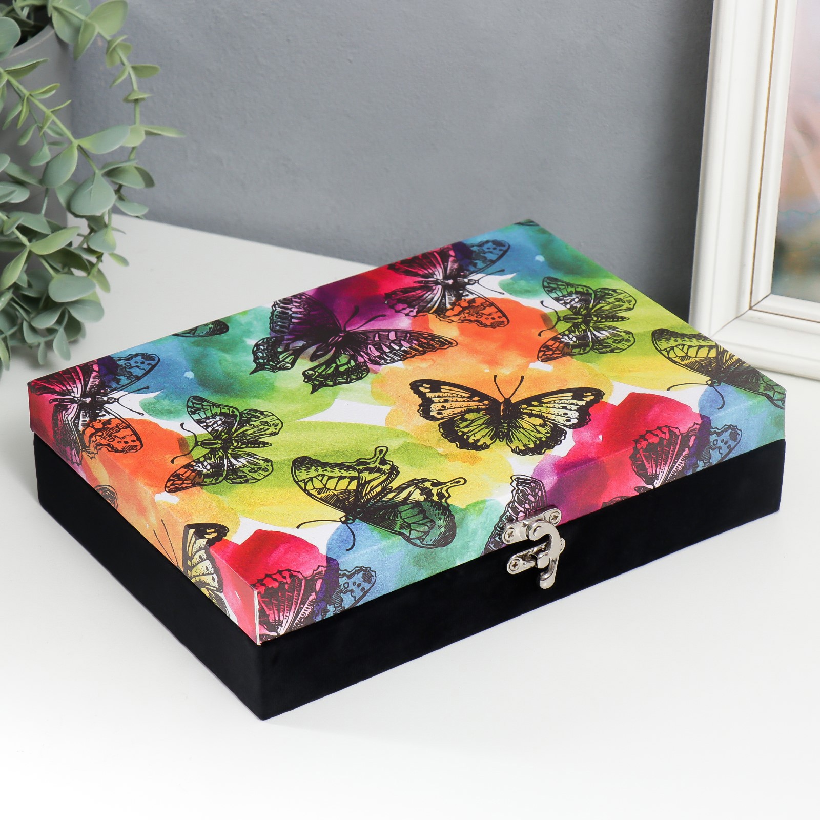 Изображение товара Шкатулка СIMALAND Бабочки и акварельные пятна 5,5x24x17 см
