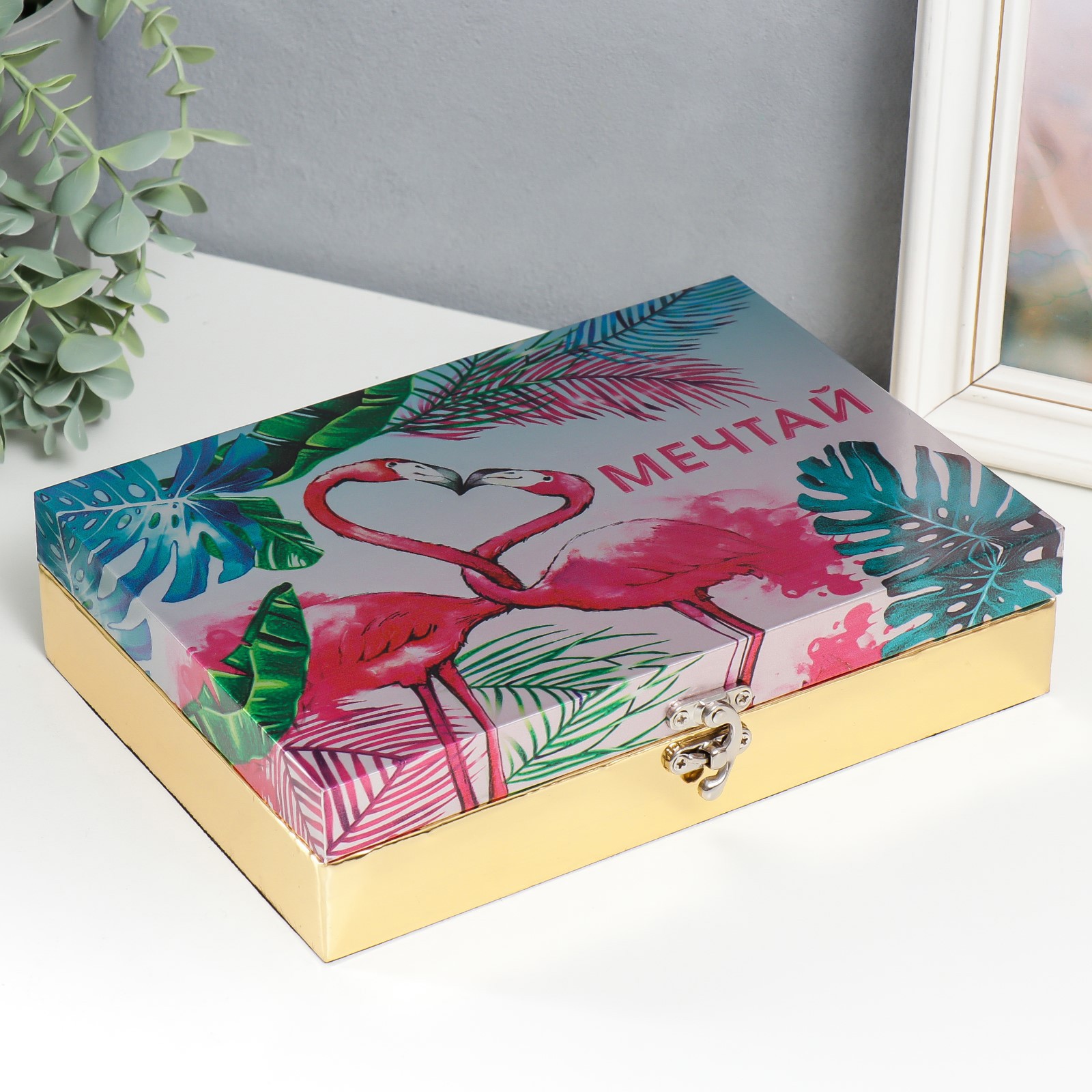 Изображение товара Шкатулка SIMALAND Розовые Фламинго Мечтай глянец