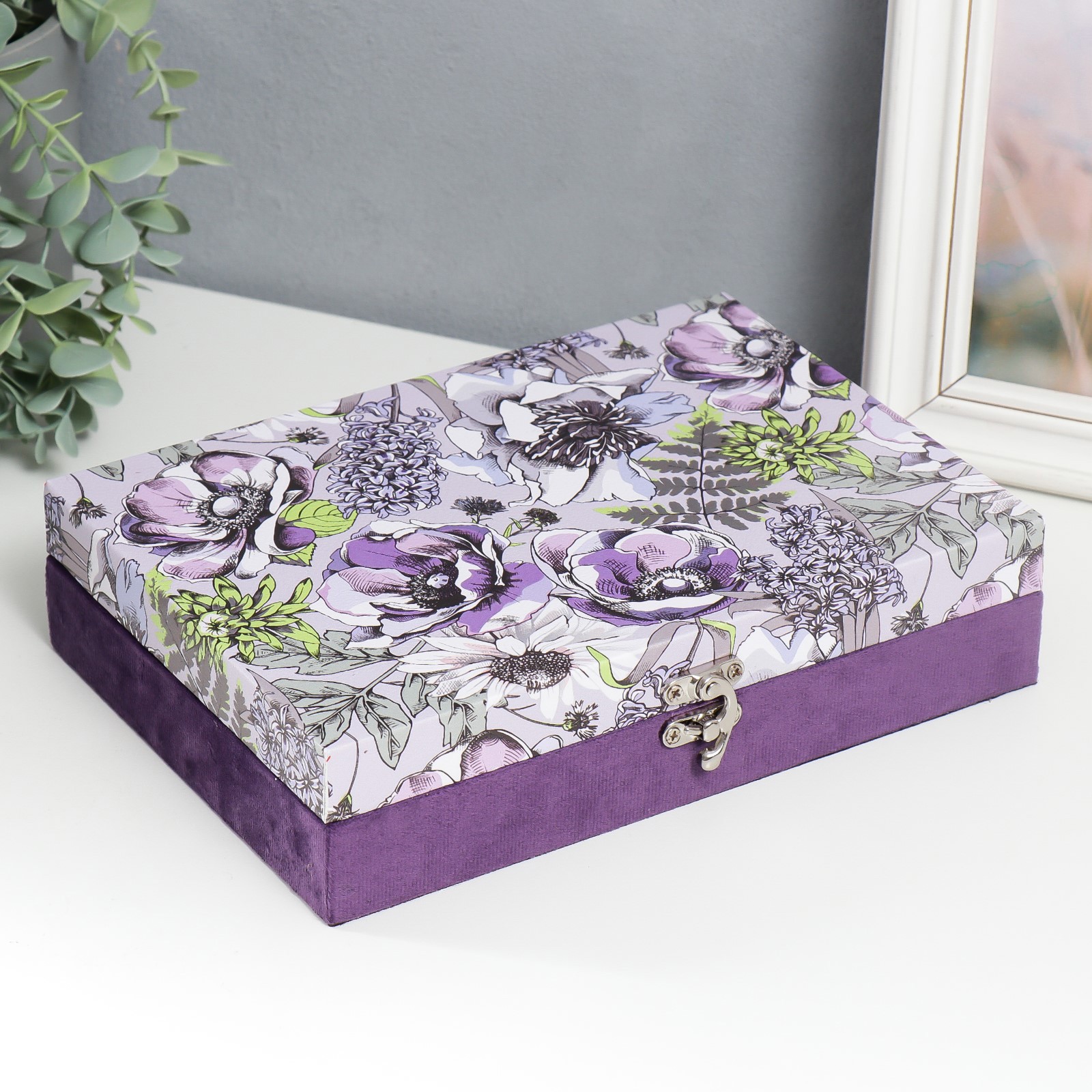 Изображение товара Шкатулка универсальная "Сиреневые маки и подсолнухи" 5.5x24x17 см