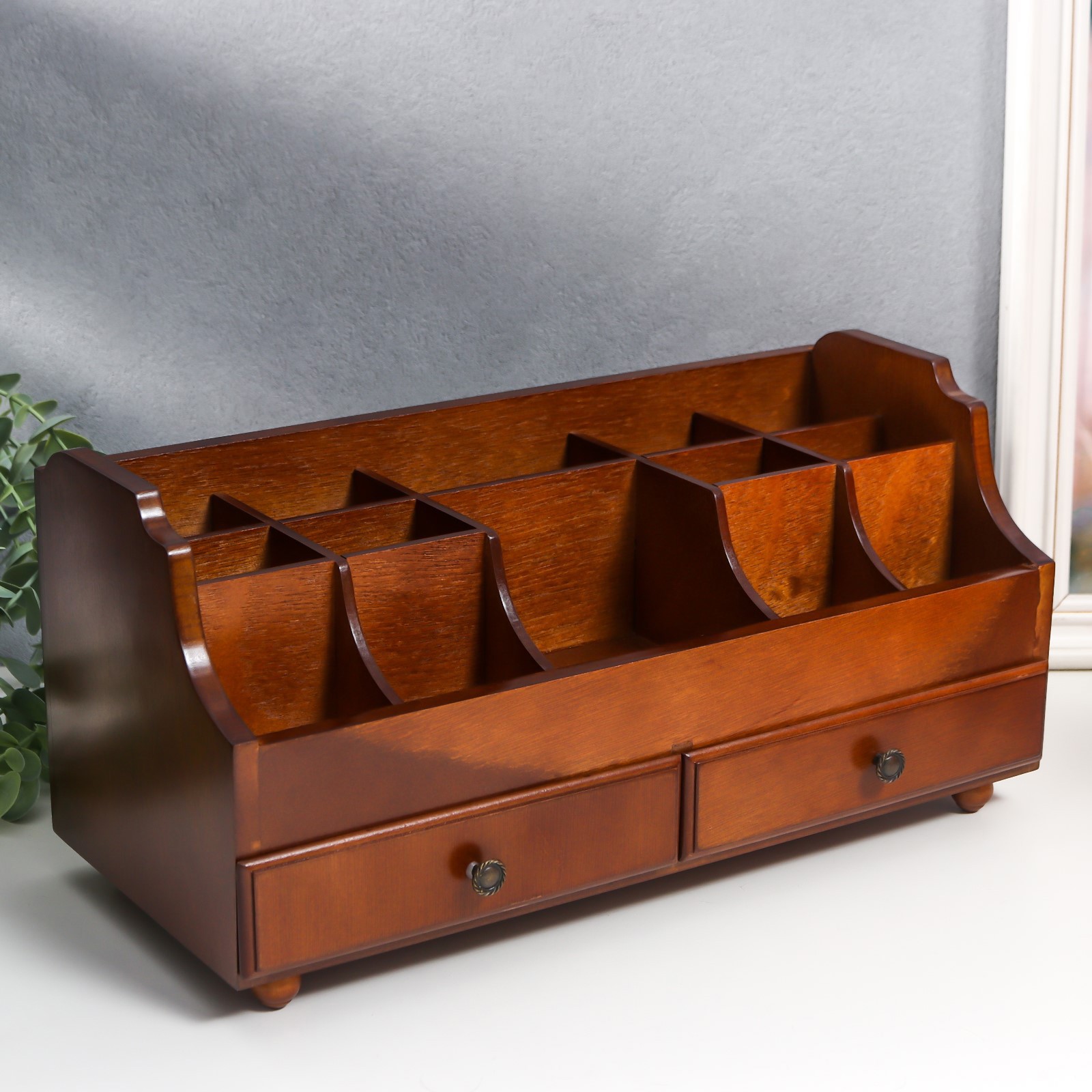 Изображение товара Шкатулка для украшений и косметики 2 ящика "Бюро" коричневая 35x16.5x17 см