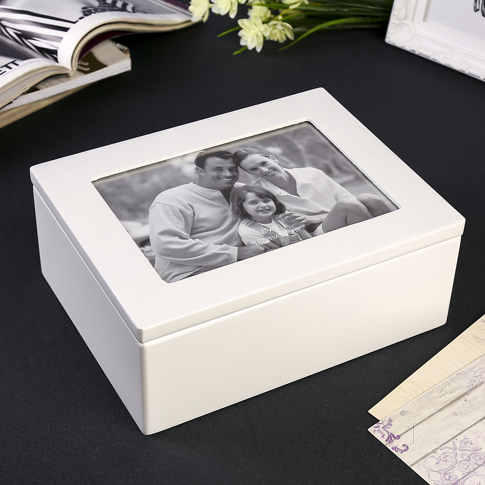 Изображение товара Шкатулка для украшений +фоторамка 13x18 см "Стиль" с ящиком белая 18.5x9x22.9 см