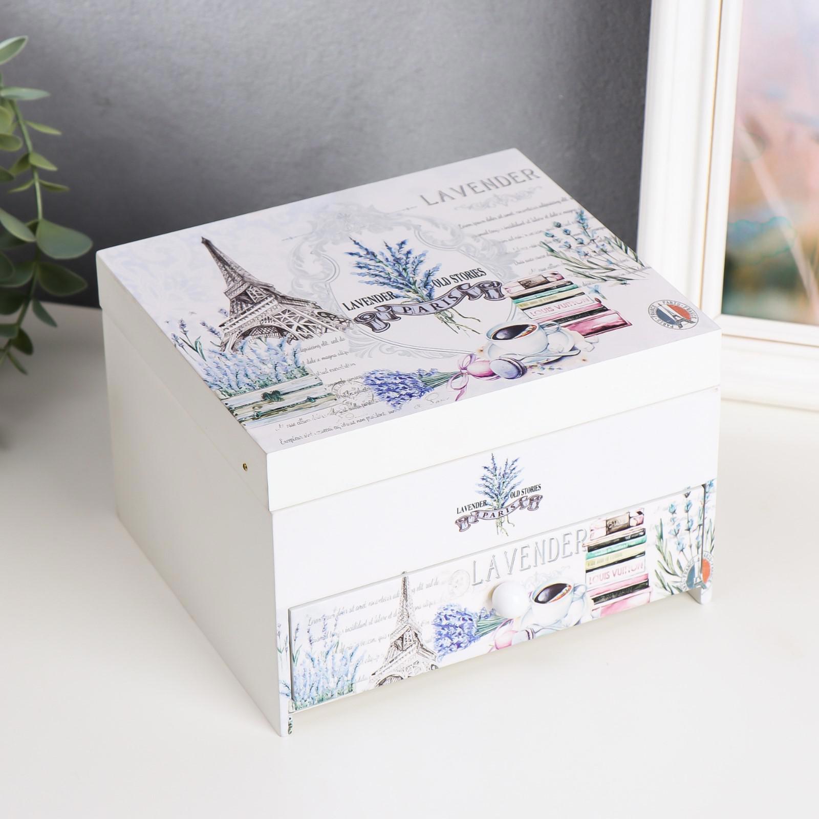 Изображение товара Шкатулка SIMALAND Шкатулка Эйфелева башня, велосипед, лаванда с зеркалом 11,5×17×15 см