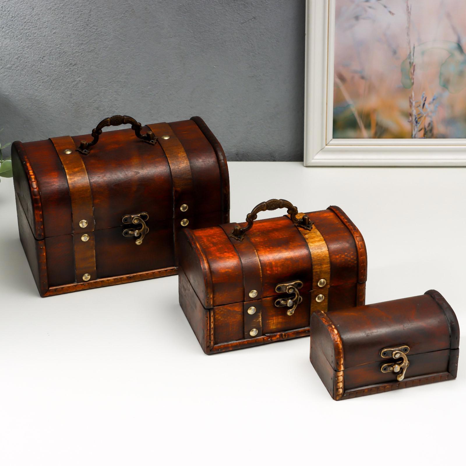 Изображение товара Набор шкатулок 3 шт "Винтаж" сундучок, 10.5x7.5x7.5см;17x9.5x10 см; 19.5x13x13 см