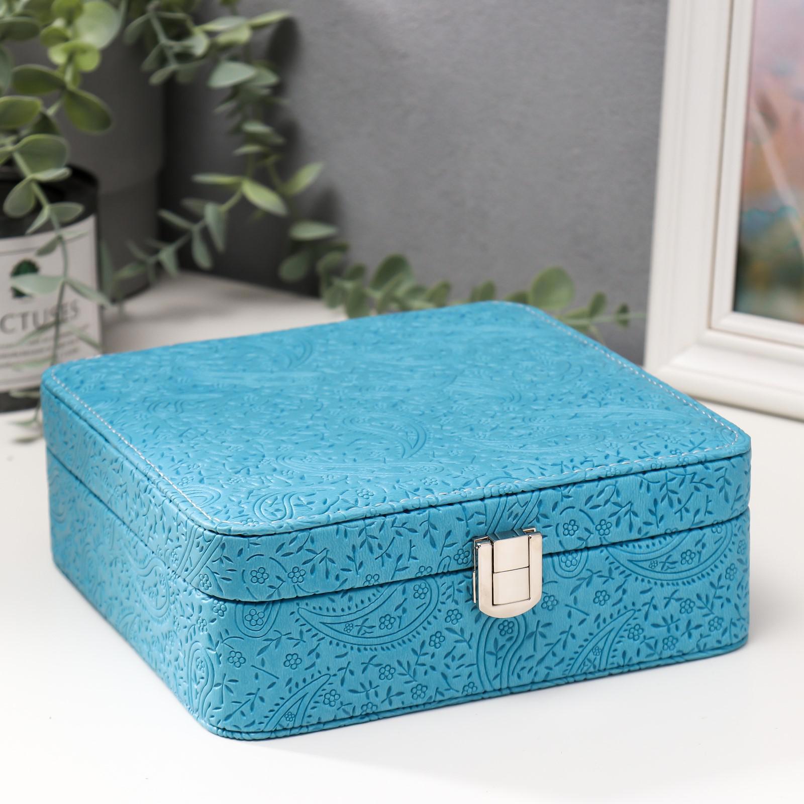 Изображение товара Шкатулка для украшений "Восточные огурцы" голубая 6.5x18x18 см