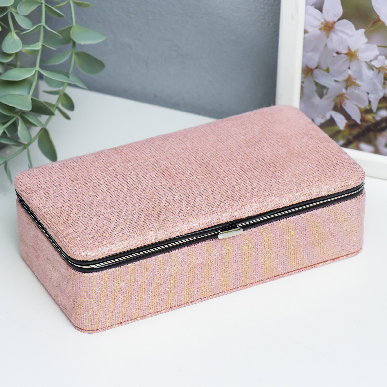 Изображение товара Шкатулка для украшений Мелкие квадратики Розовый 6x9.8x18.5 см