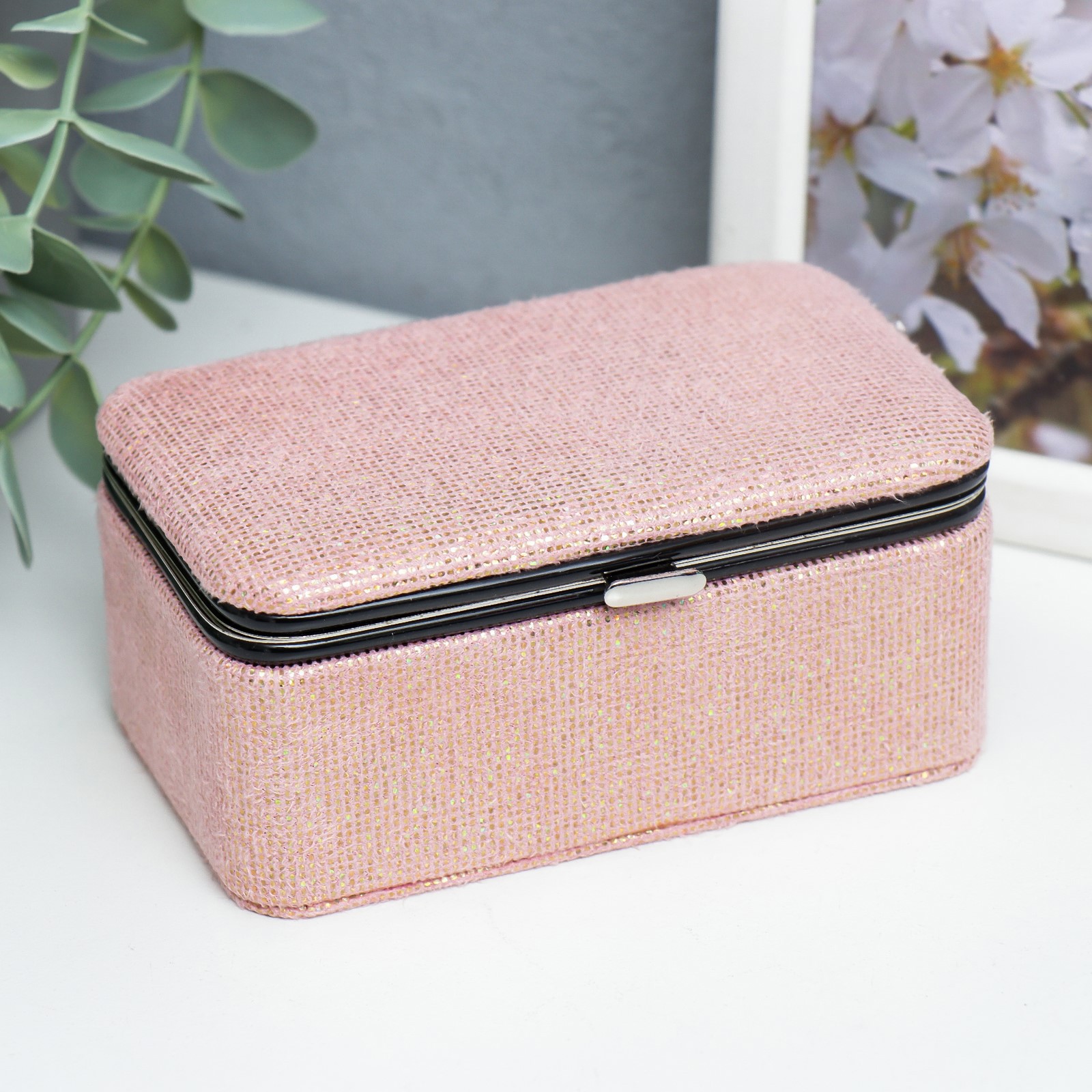 Изображение товара Шкатулка для украшений Мелкие квадратики Розовый 6x7x12 см — стиль и порядок