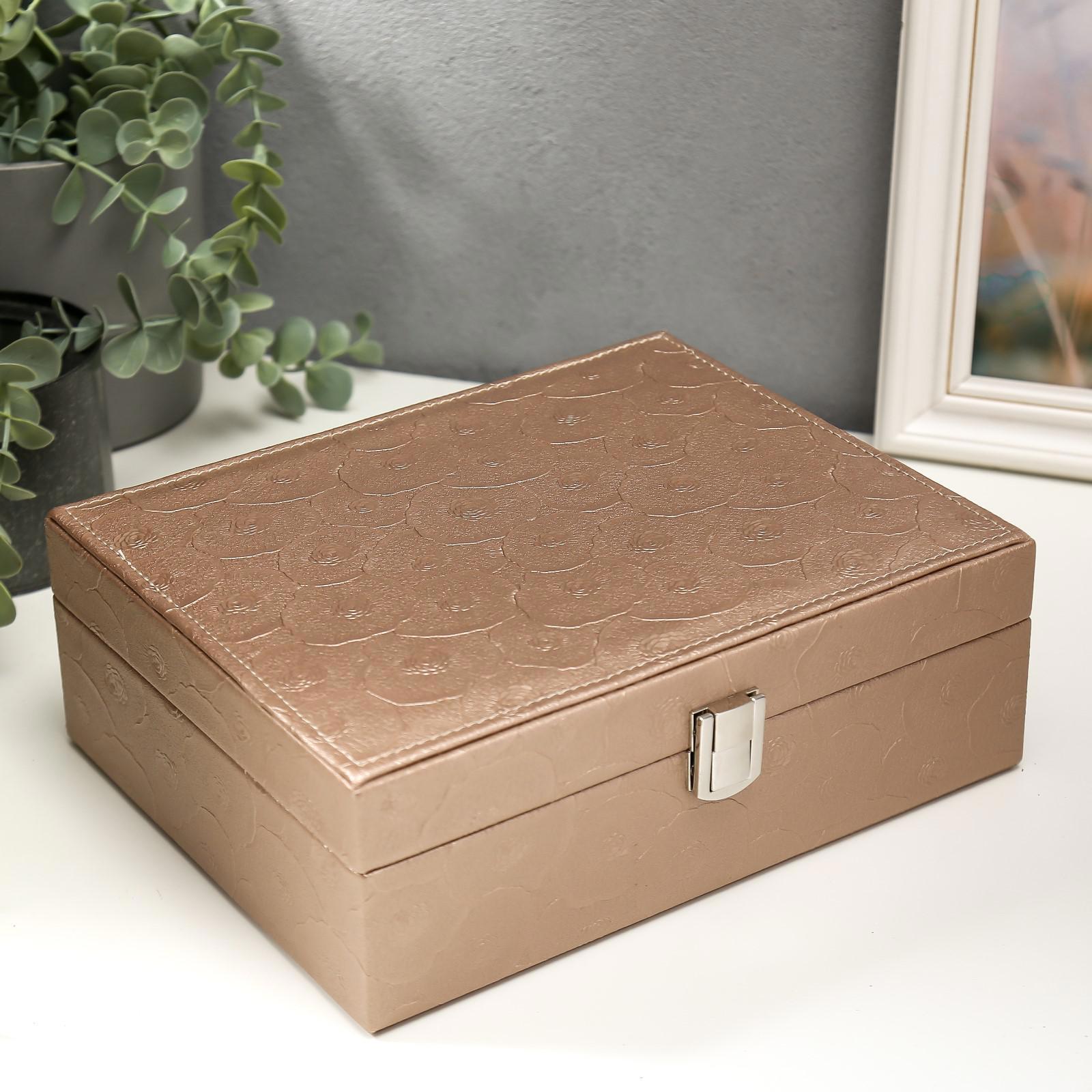 Изображение товара Шкатулка для украшений «Пионы и лепестки» капучино — 8,5x23,5x18,5 см