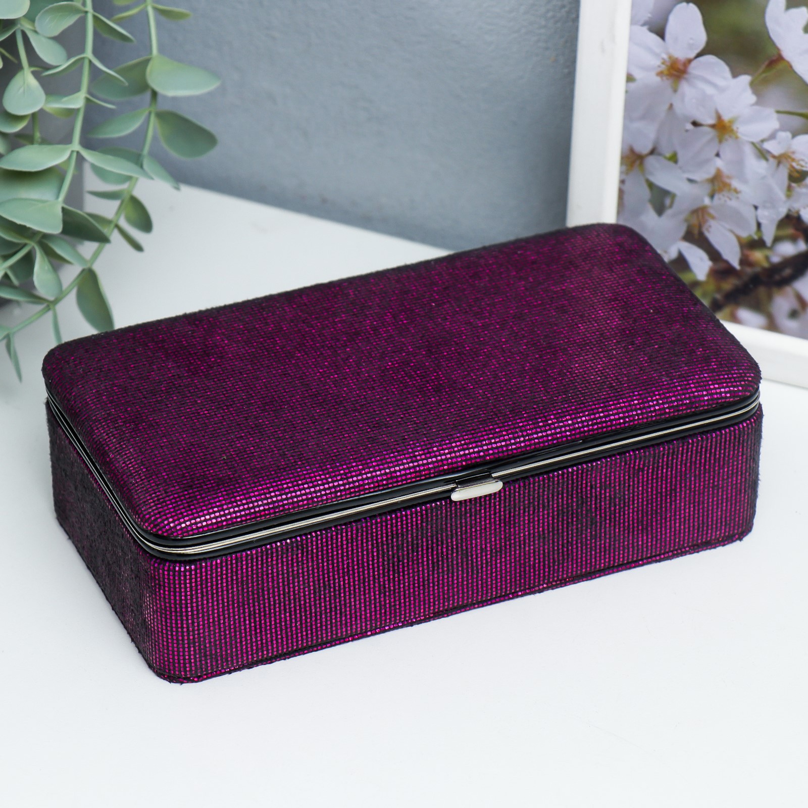 Изображение товара Шкатулка для украшений Мелкие квадратики Фиолет 6x9.8x18.5 см