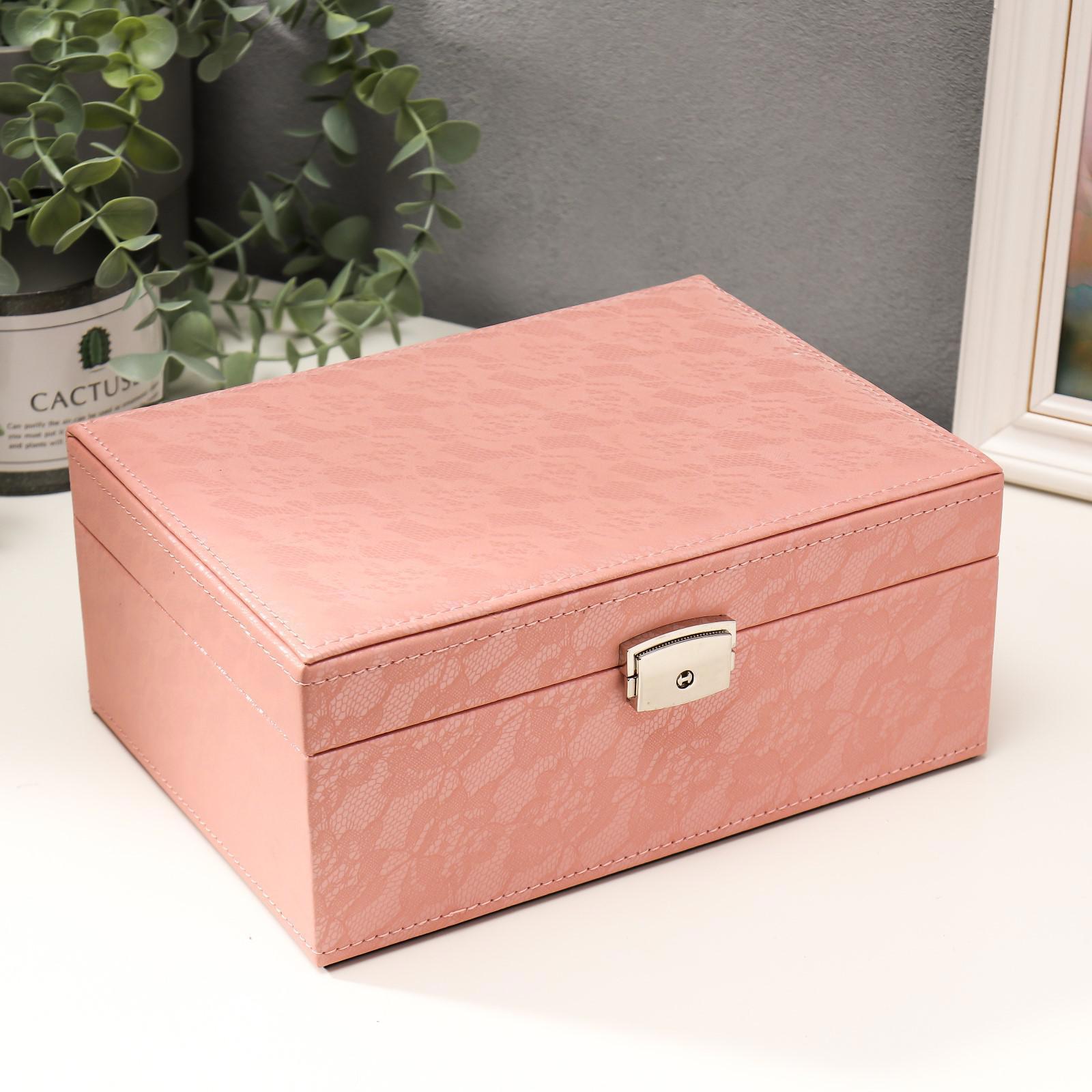 Изображение товара Шкатулка для украшений Цветочное кружево — розовая, 9,5x16x22 см