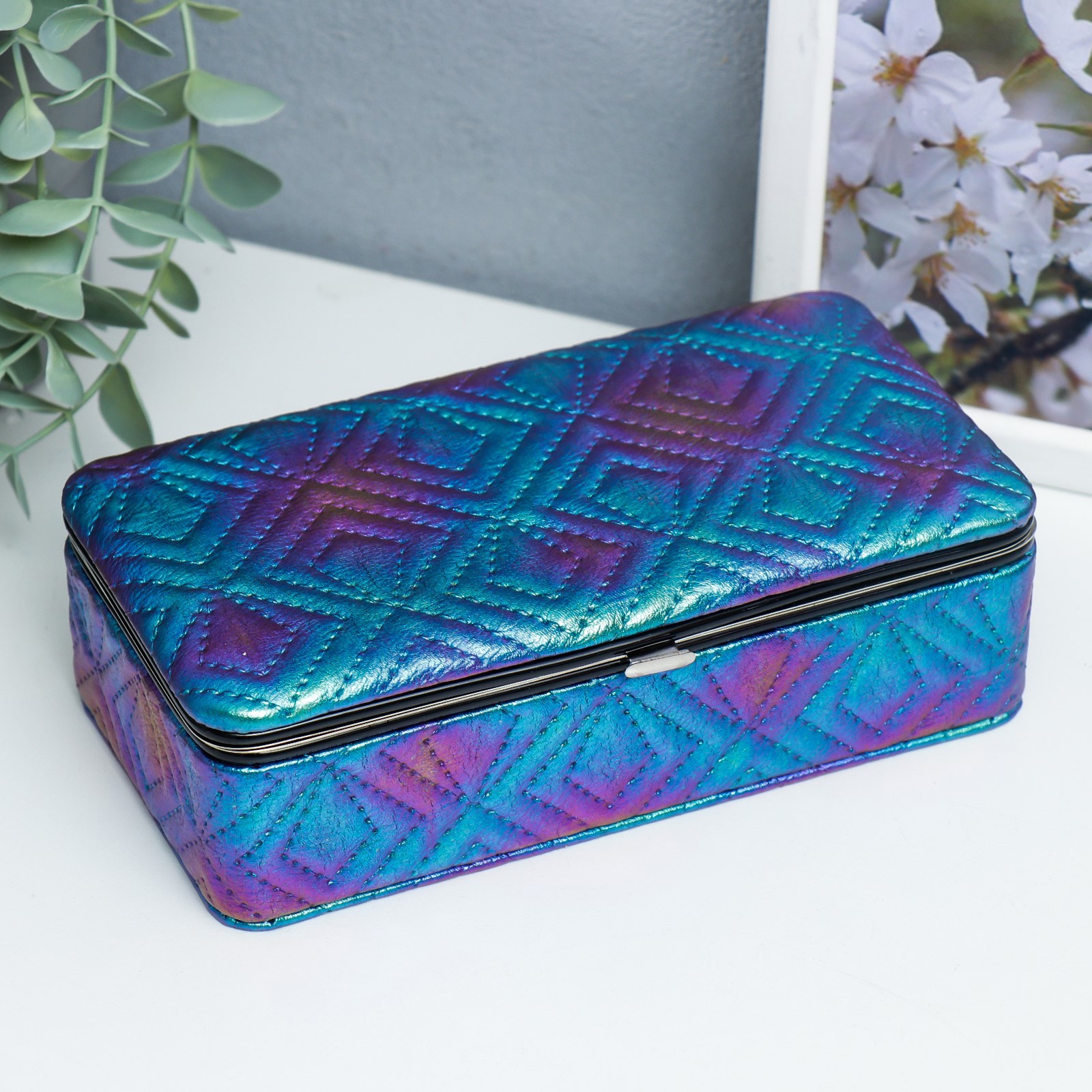 Изображение товара Шкатулка для украшений Узор из ромбов, синий перламутр