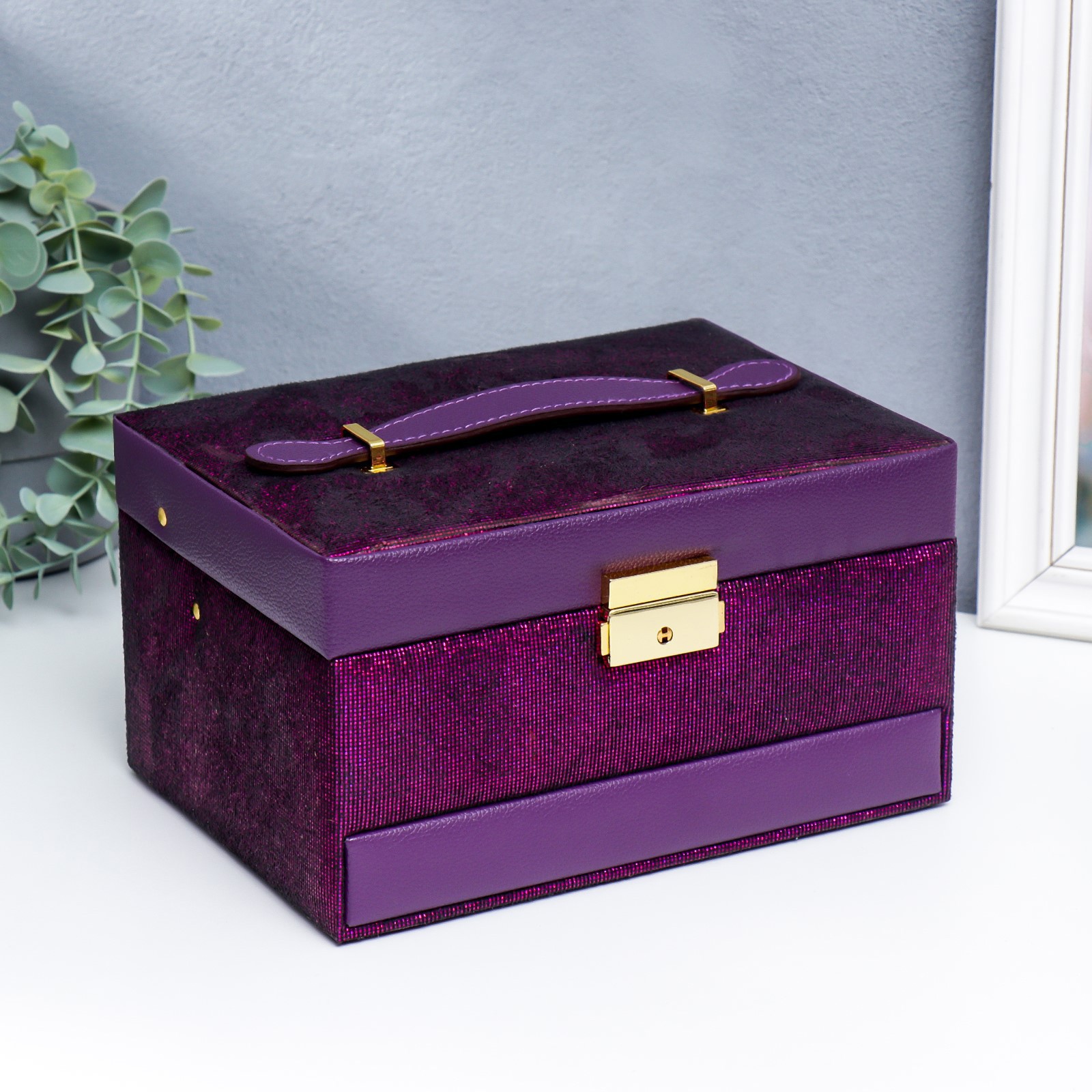 Изображение товара Шкатулка для украшений сундук Мелкие квадратики Фиолет 13x16.5x23 см