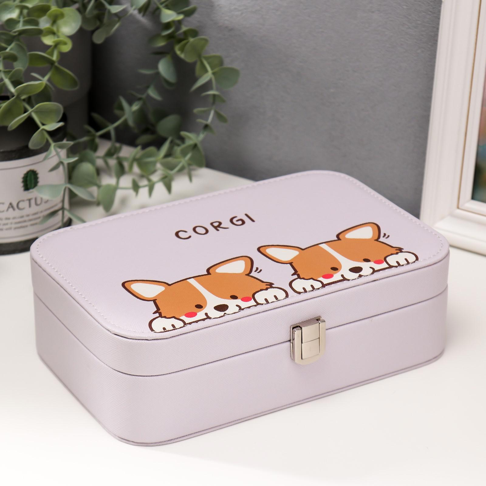 Изображение товара Шкатулка под часы 1 отделение и бижутерию "Щенята корги" 7x22.5x14.5 см