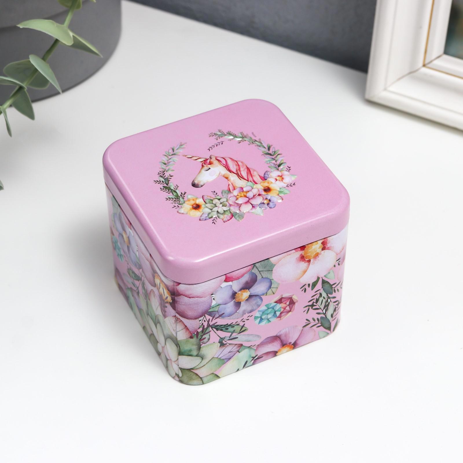 Изображение товара Шкатулка унив. квадрат “Единорог в цветах” 6,7x7,5x7,5 см