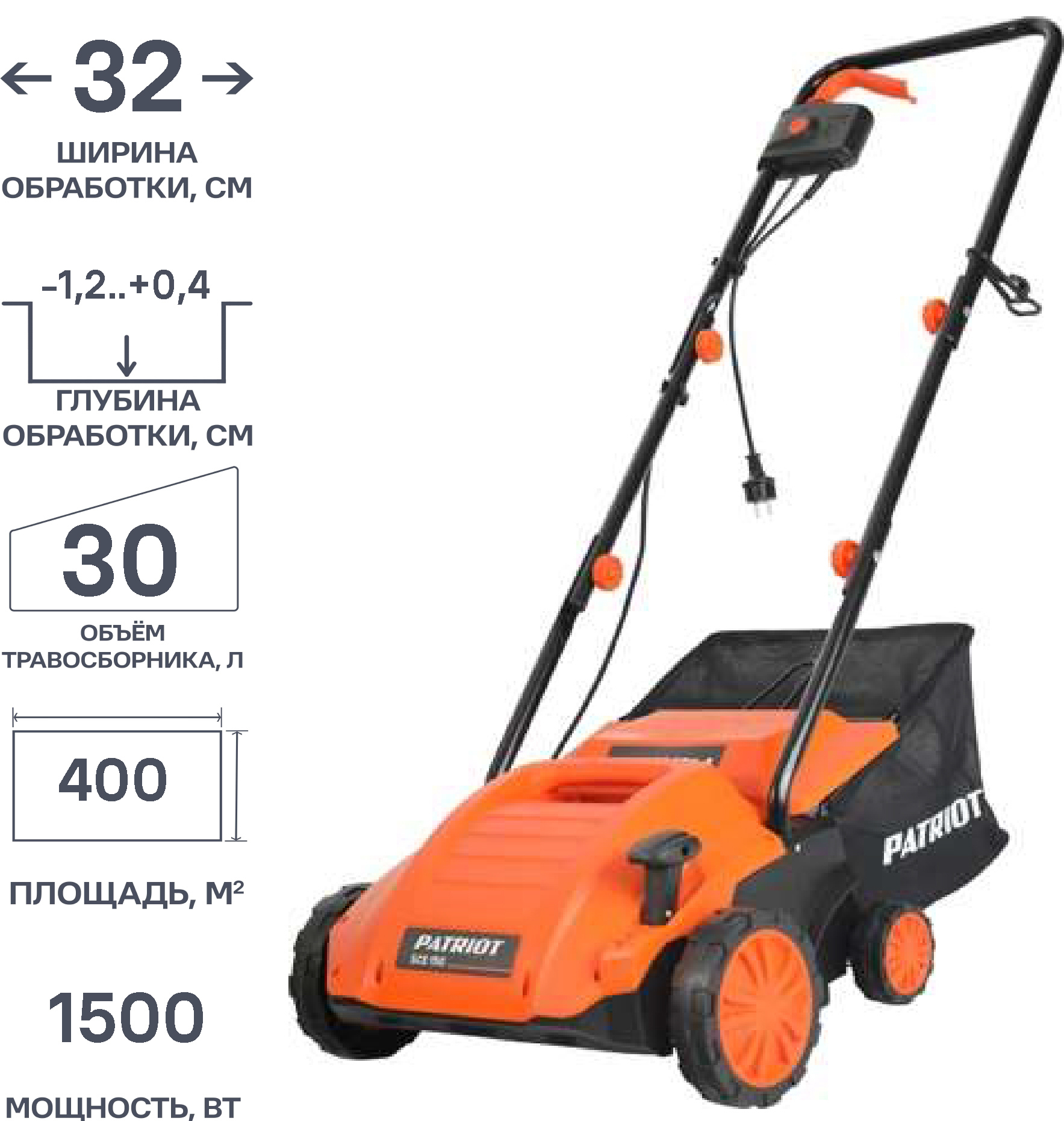 Изображение товара Электрический скарификатор Patriot SCE150 для газона 1500 Вт, ширина 32 см