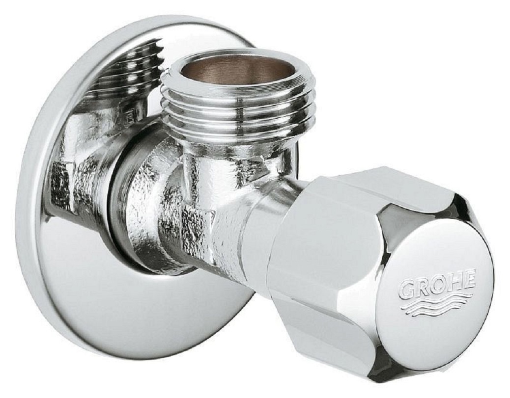 Изображение товара Угловой вентиль Grohe 1/2х1/2 с хромированным покрытием и пластиковой рукояткой