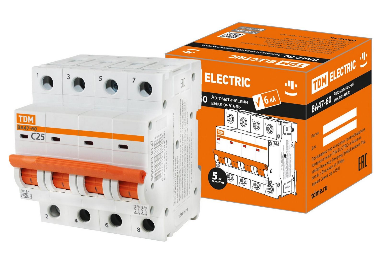 Изображение товара Автоматический выключатель VA47 60 4Pol 25A 6kA TDM ELECTRIC