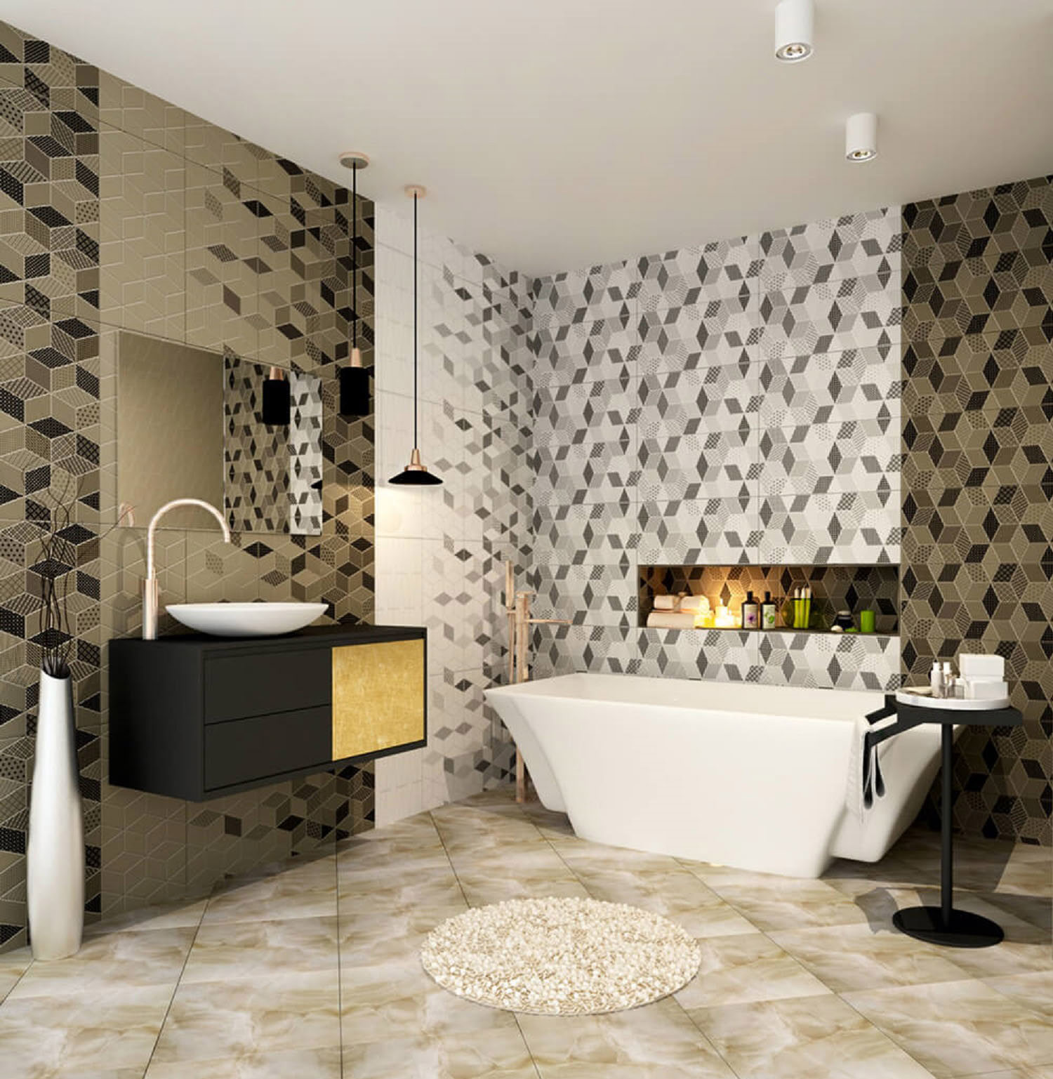 Изображение товара Керамическая настенная плитка Keramin 30x60см белый эффект геометрики