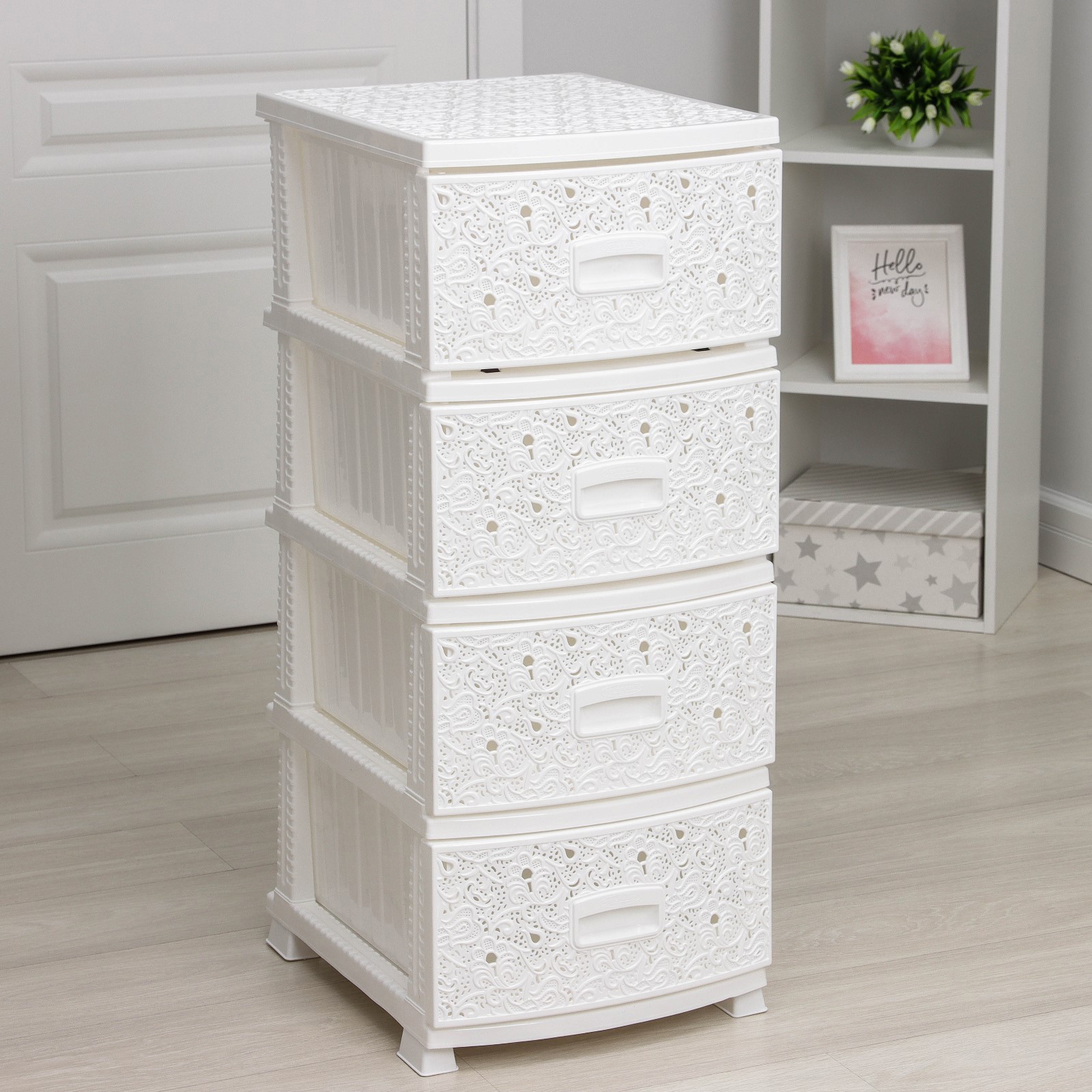 Изображение товара Комод Росспласт 1593591 4 ящика белый пластиковый современный дизайн