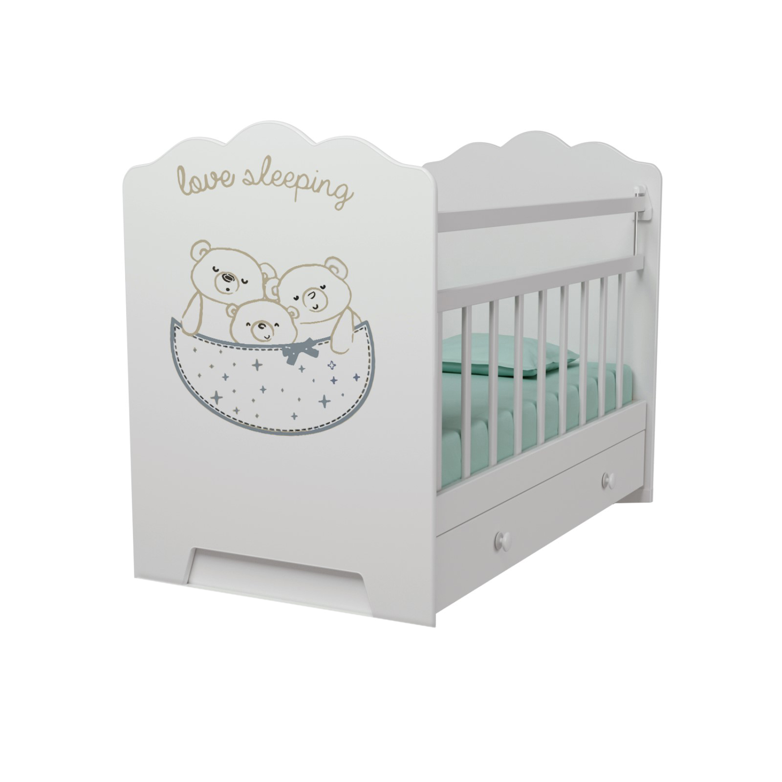 Изображение товара Детская кроватка ВДК с маятником и рисунком 120x60 см белая