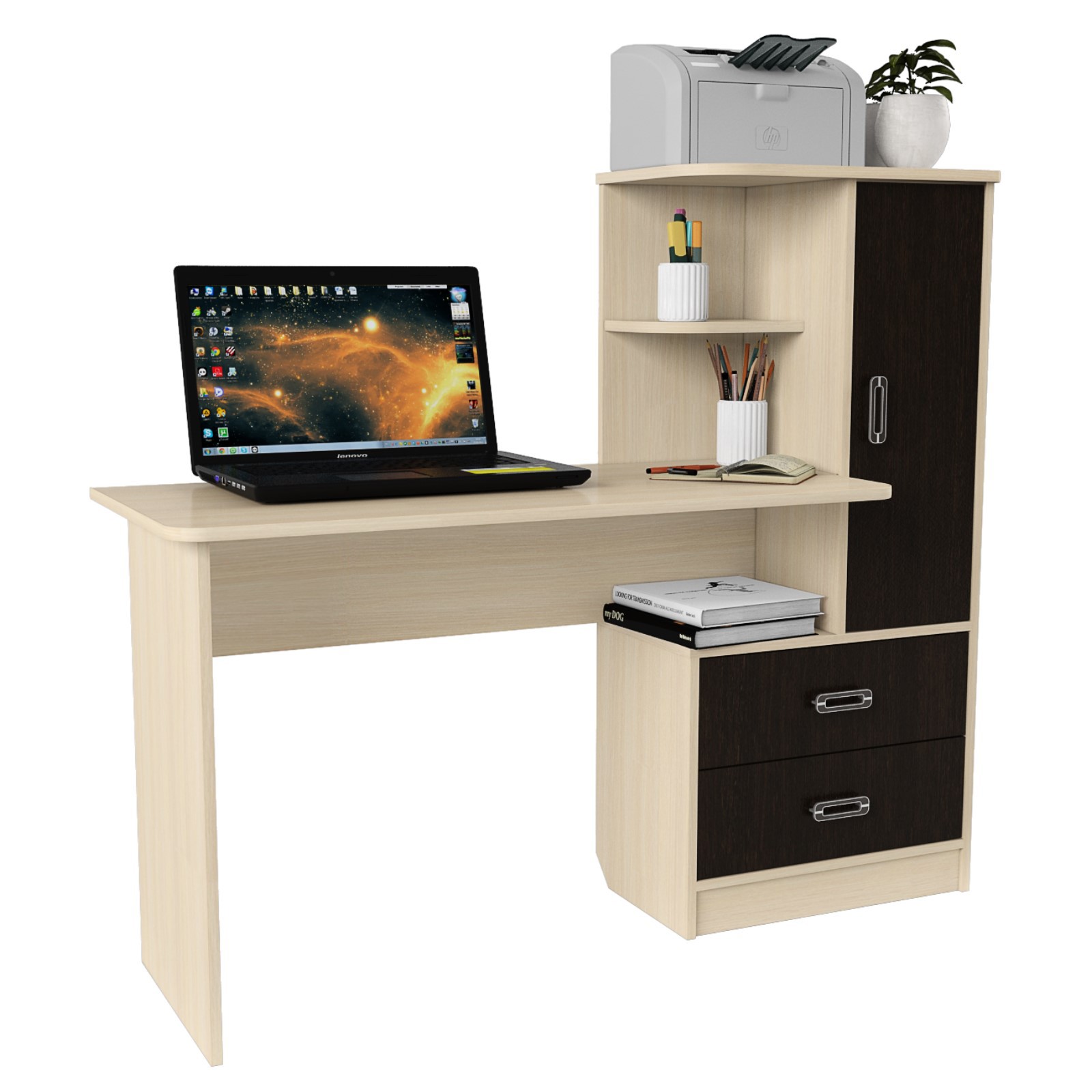 Изображение товара Многофункциональный офисный стол из ЛДСП цвета дуб молочный 145x125x52 см