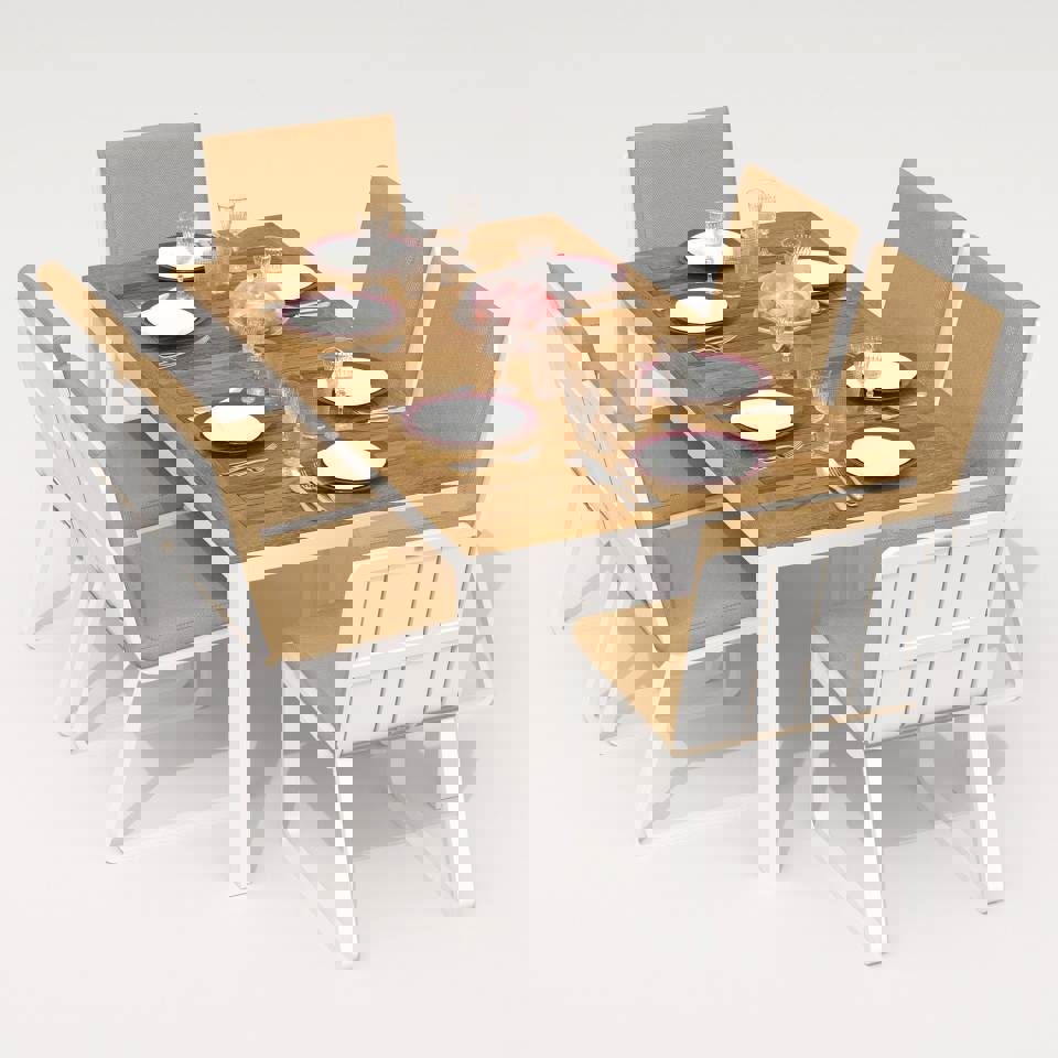 Изображение товара Обеденная садовая мебель набор TELLA GIRA 180 beige алюминий и тика 6 стульев