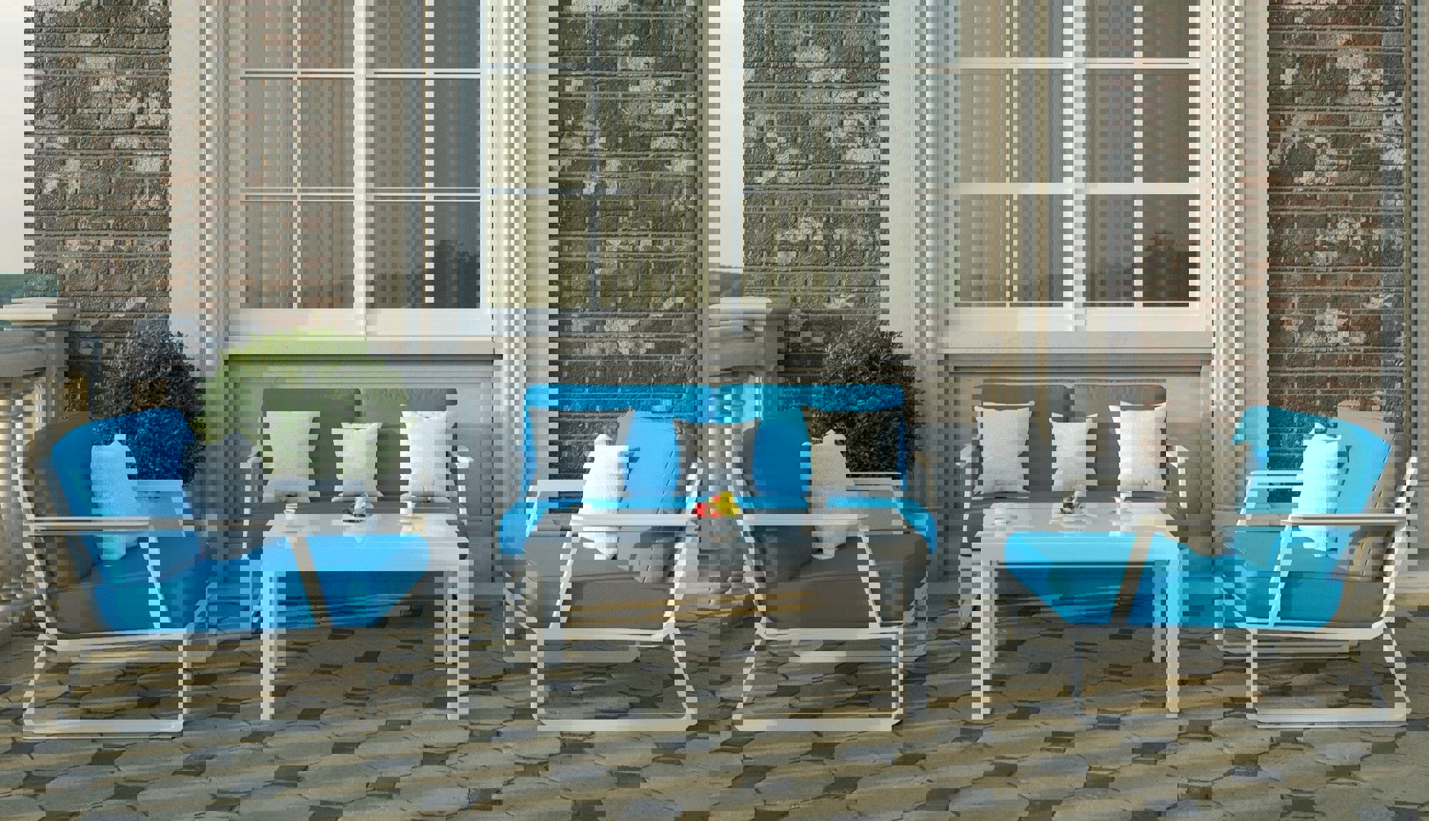 Изображение товара Садовая мебель для отдыха Ideal patio Estivo blue белый алюминий 6 мест