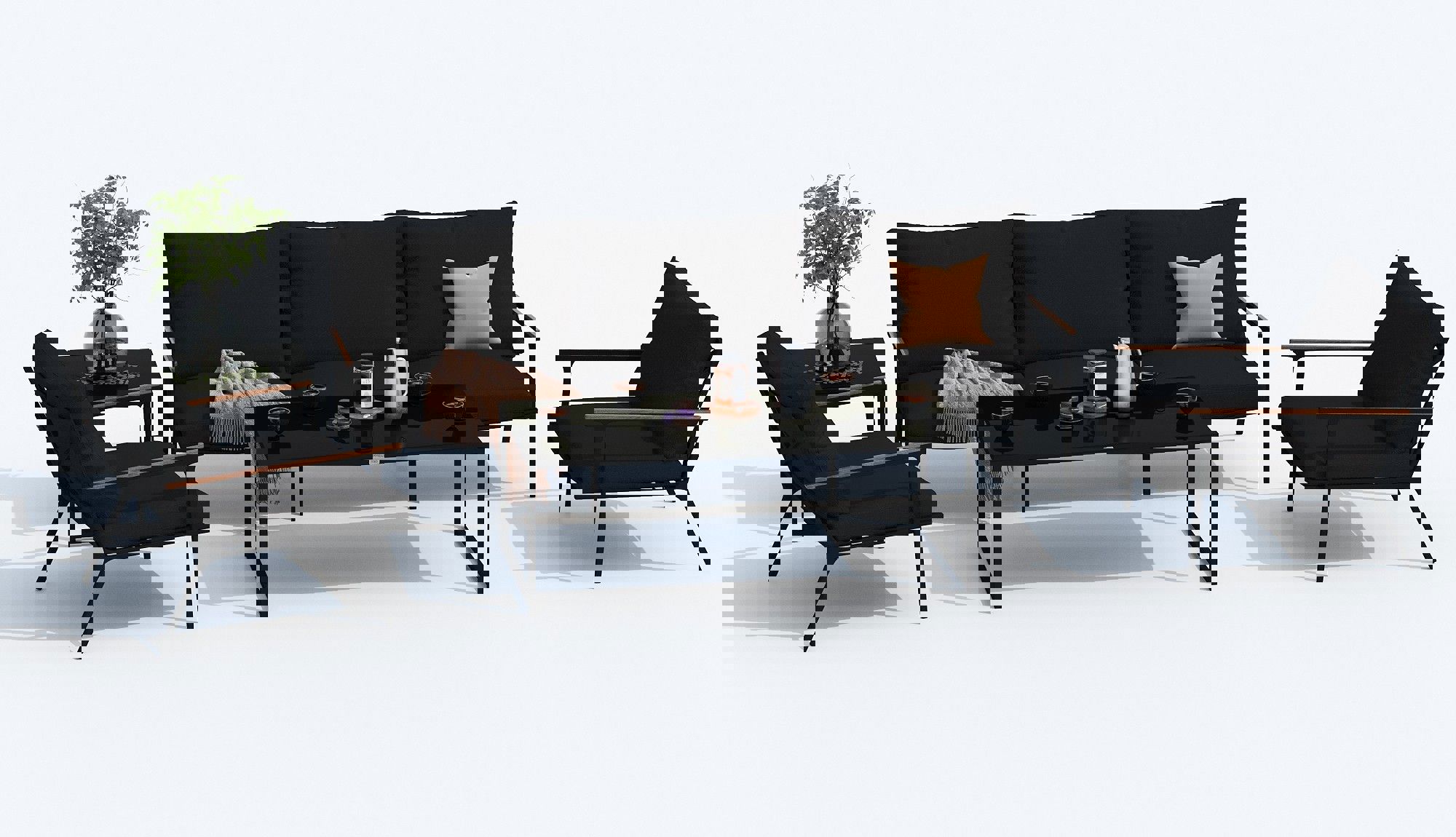 Изображение товара Набор садовой мебели Ideal patio Festa black 3-seat алюминий серый со столом и подушками