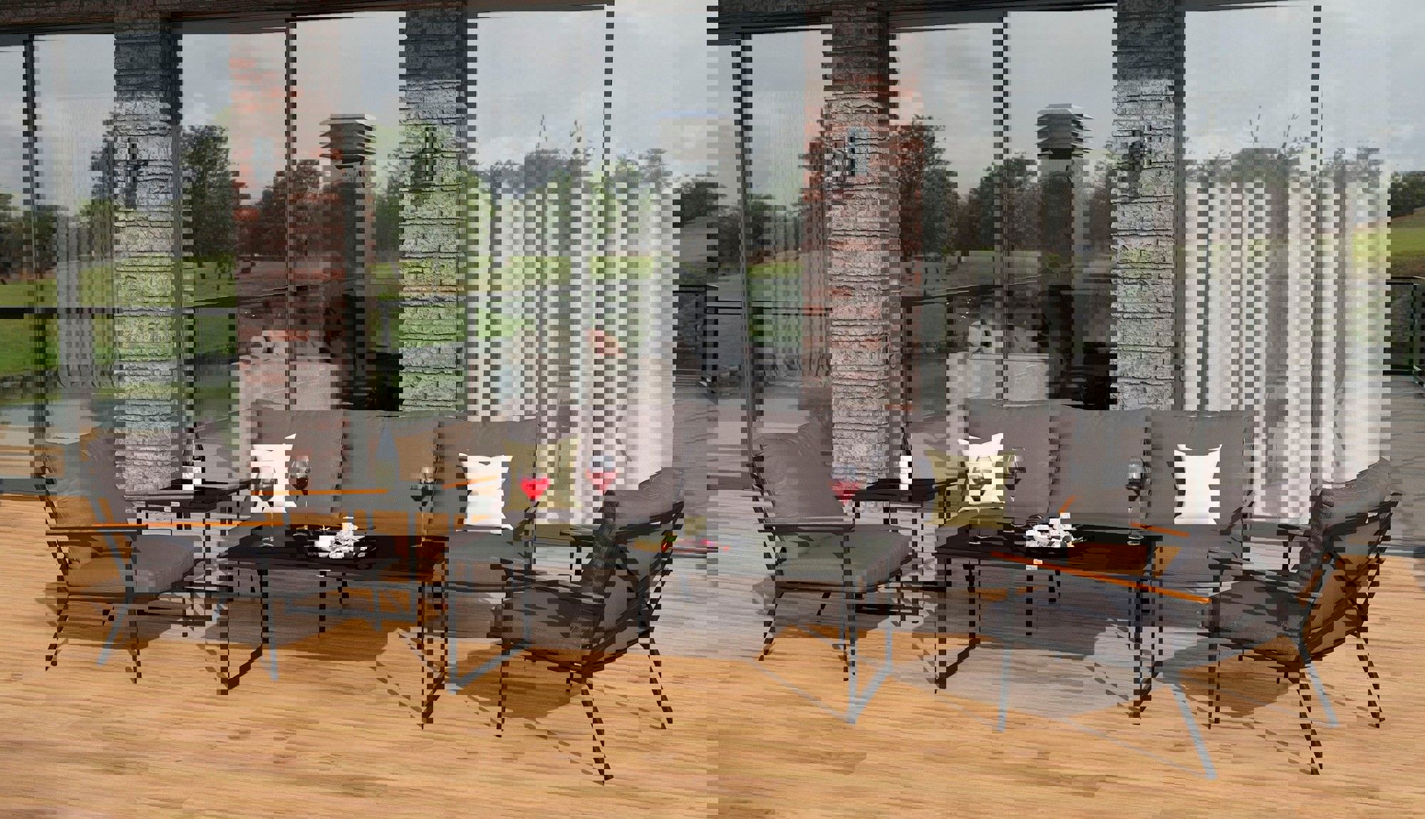 Изображение товара Садовая мебель для отдыха Ideal patio Festa anthracite 3-местный набор алюминий стекло