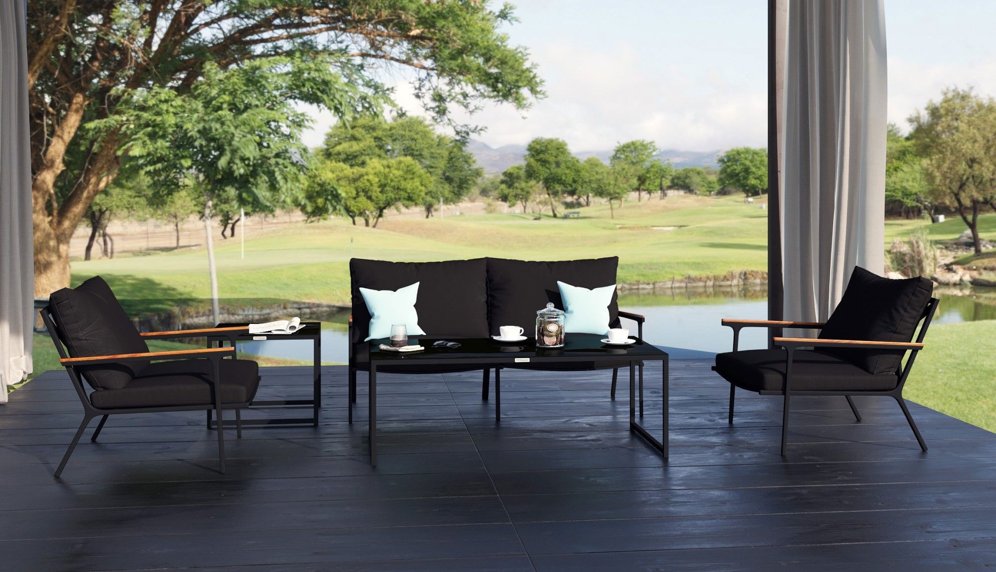 Изображение товара Набор садовой мебели Ideal patio Festa black 2-seat алюминий серый для улицы
