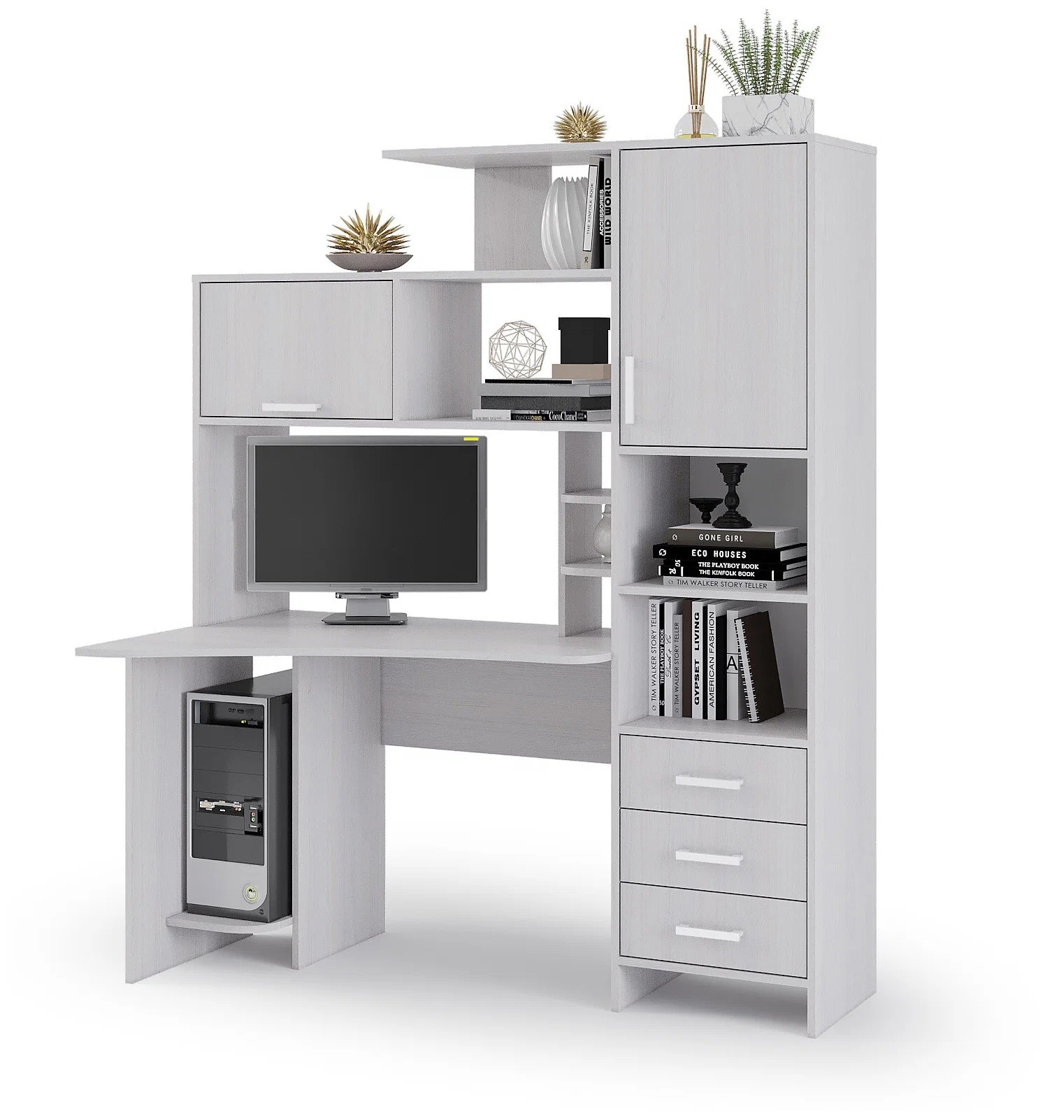 Изображение товара Компьютерный офисный стол Стендмебель № 6 150x182x81.4 см из ЛДСП серо-белый